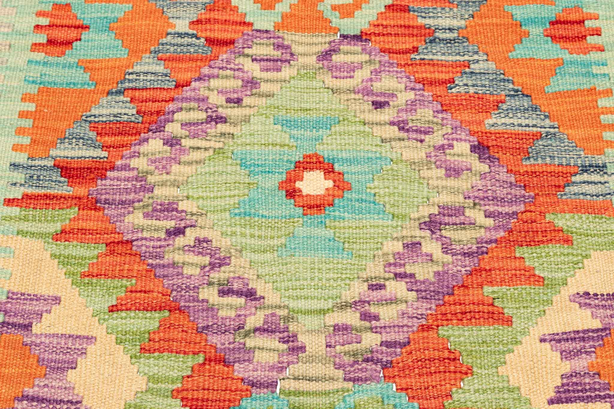 Handgewebter Kelim-Teppich aus Schurwolle, 101 × 156 cm