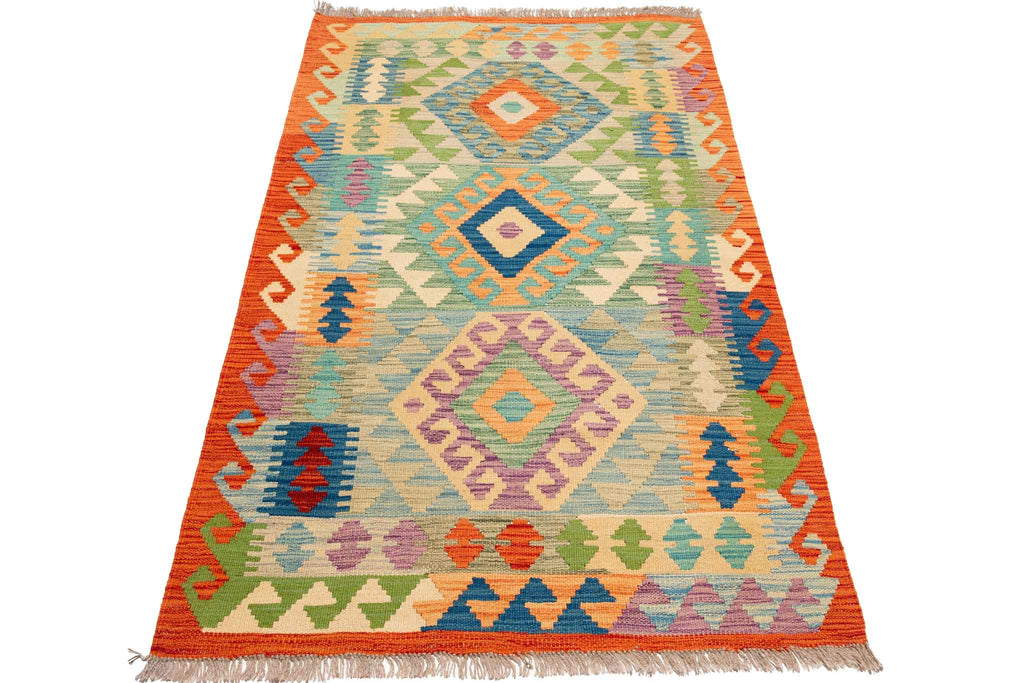 Handgewebter Kelim-Teppich aus Schurwolle, 99 × 160 cm