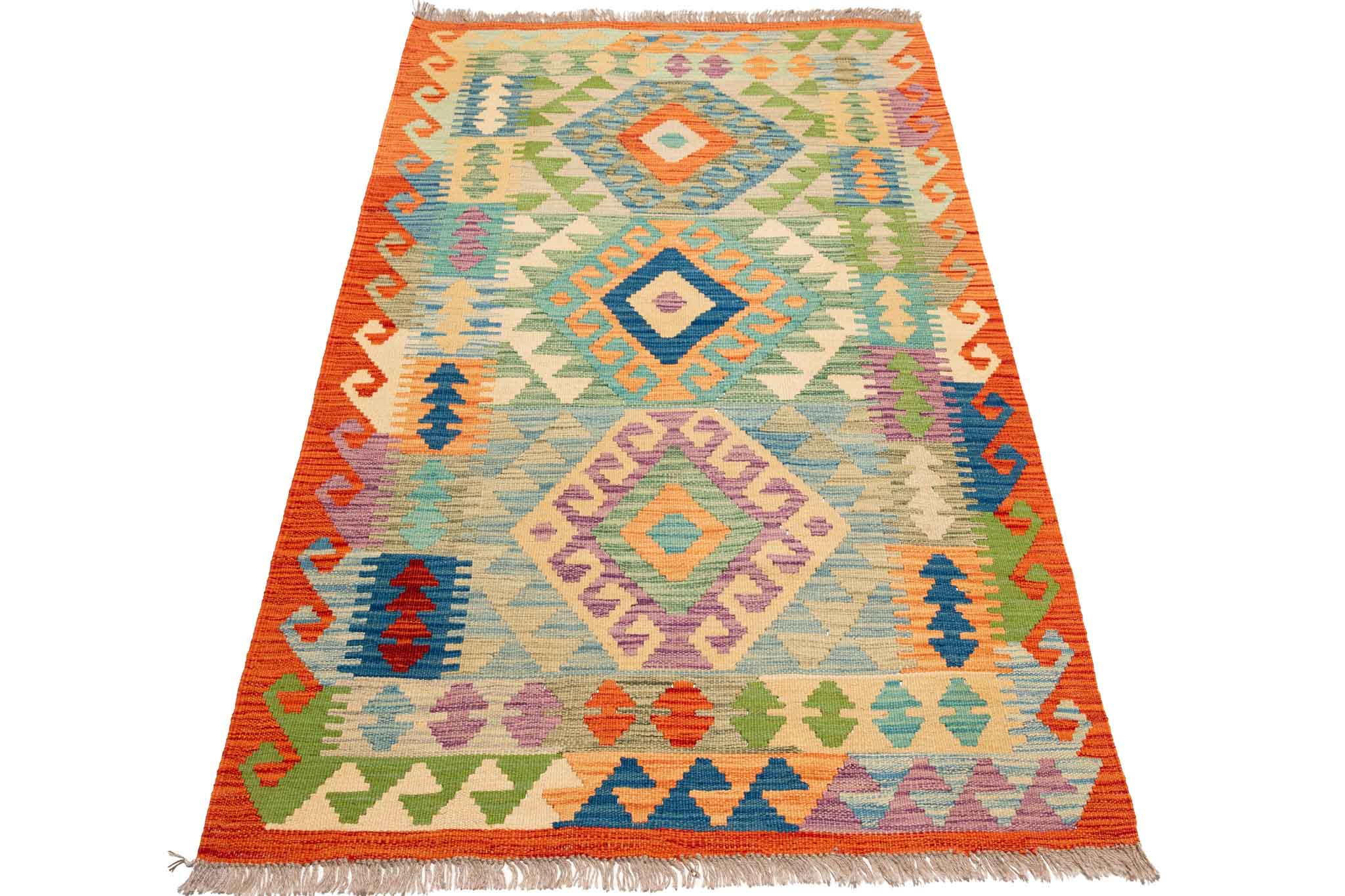 Handgewebter Kelim-Teppich aus Schurwolle, 99 × 160 cm
