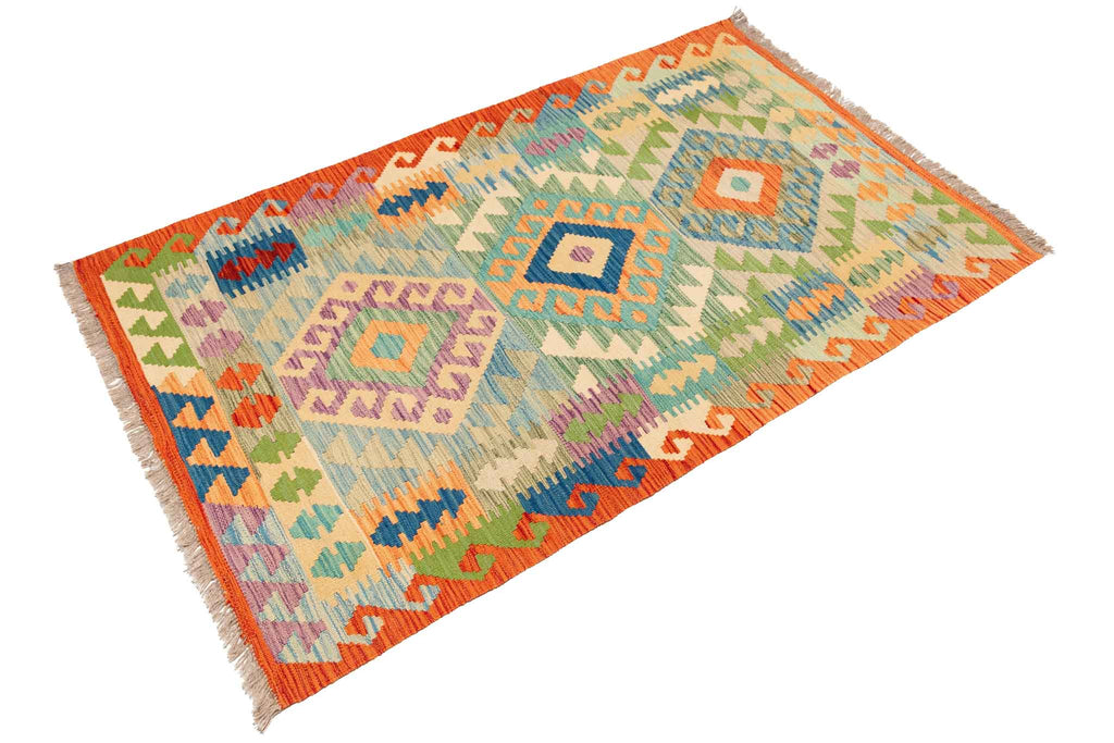 Handgewebter Kelim-Teppich aus Schurwolle, 99 × 160 cm