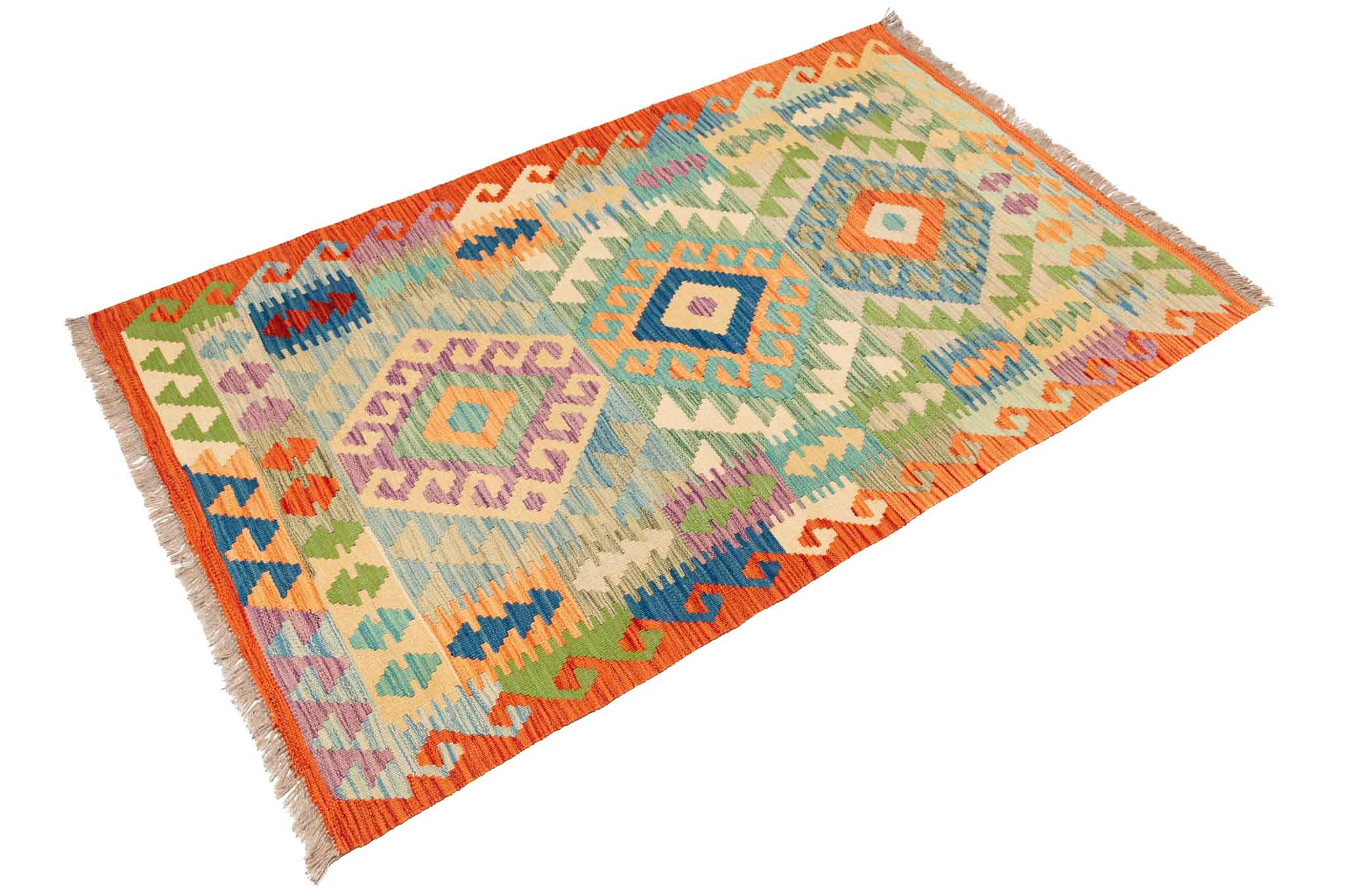 Handgewebter Kelim-Teppich aus Schurwolle, 99 × 160 cm