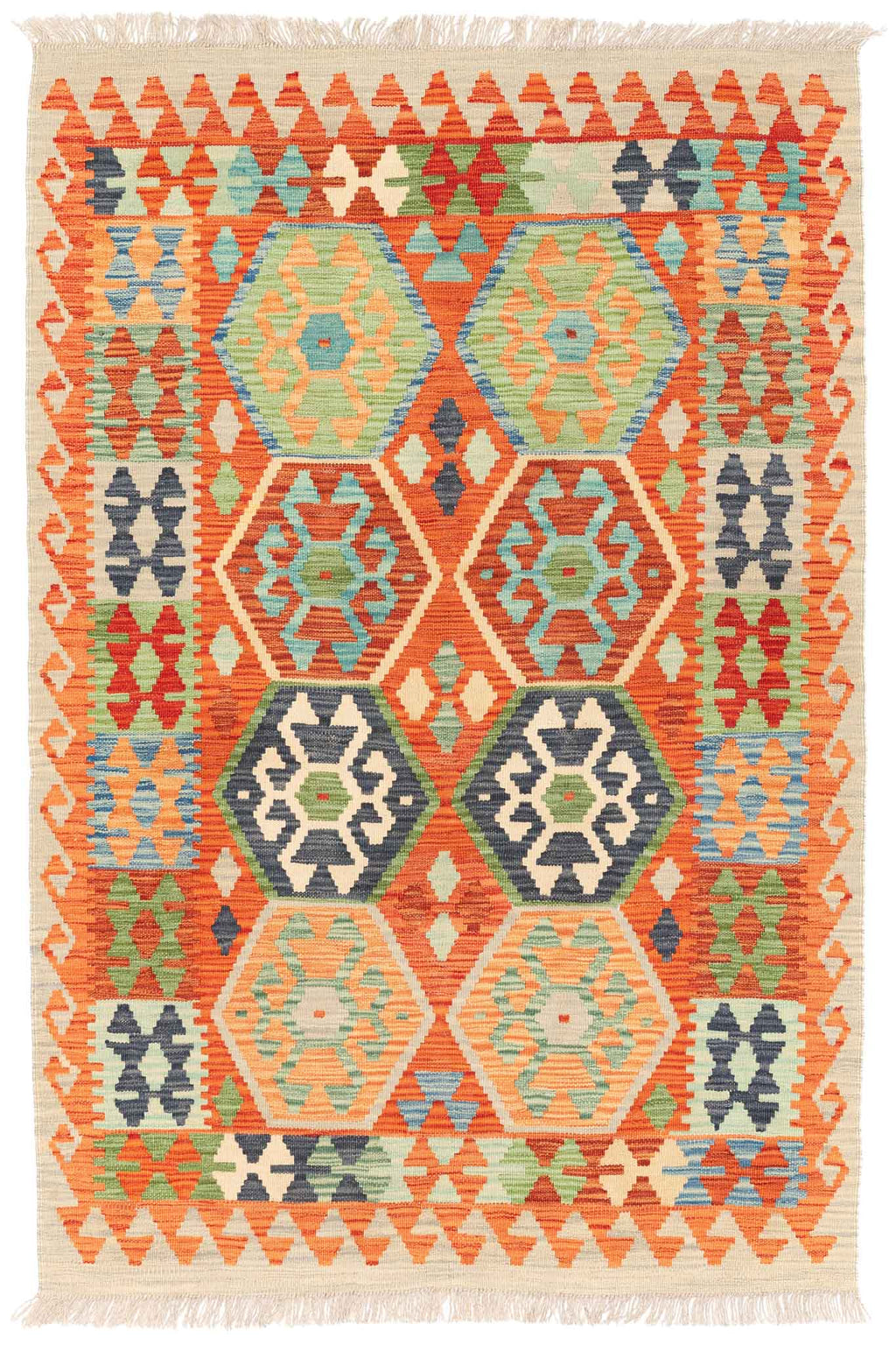 Handgewebter Kelim-Teppich aus Schurwolle, 100 × 150 cm