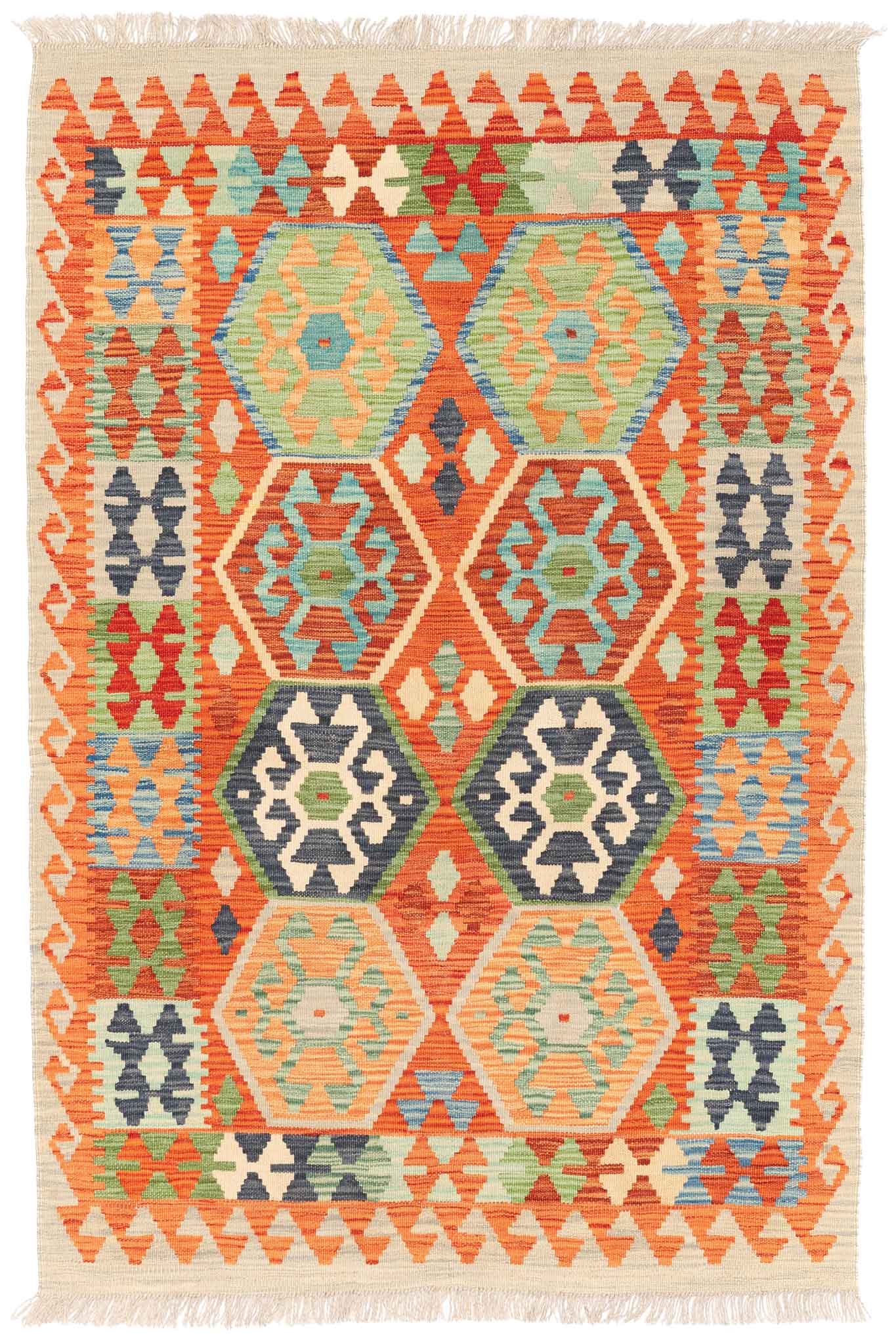 Handgewebter Kelim-Teppich aus Schurwolle, 100 × 150 cm