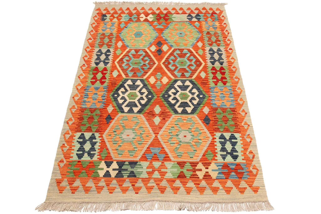 Handgewebter Kelim-Teppich aus Schurwolle, 100 × 150 cm