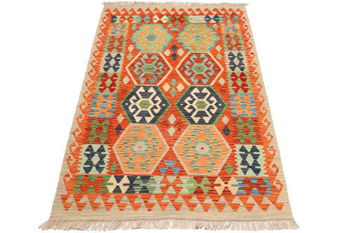 Handgewebter Kelim-Teppich aus Schurwolle, 100 × 150 cm