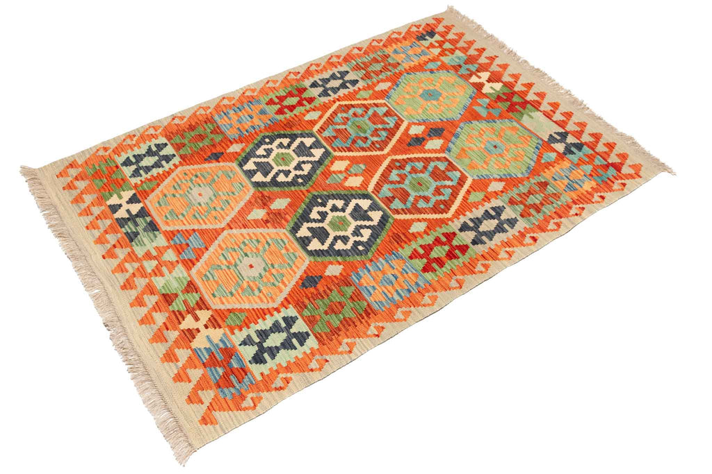 Handgewebter Kelim-Teppich aus Schurwolle, 100 × 150 cm
