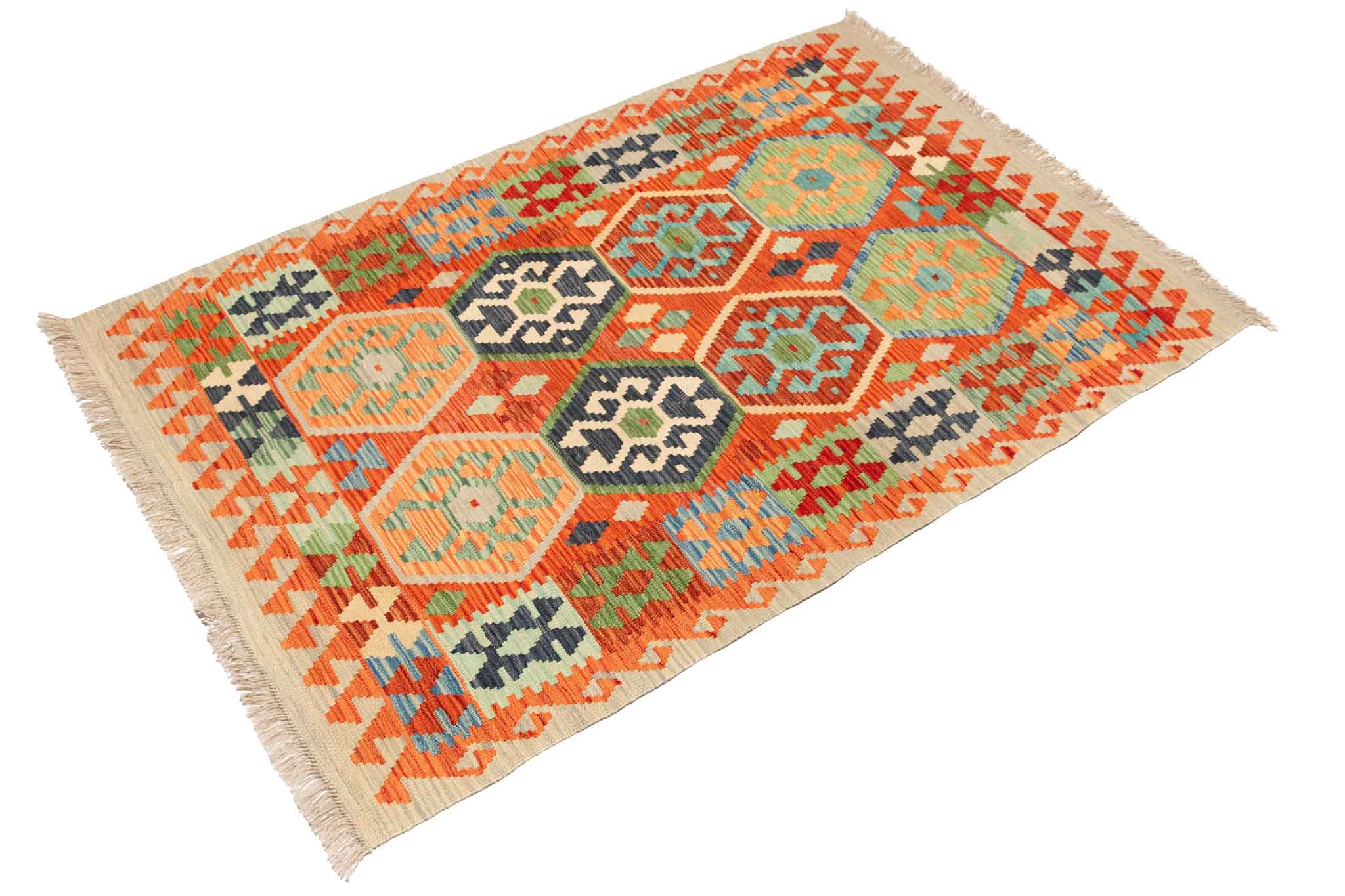 Handgewebter Kelim-Teppich aus Schurwolle, 100 × 150 cm