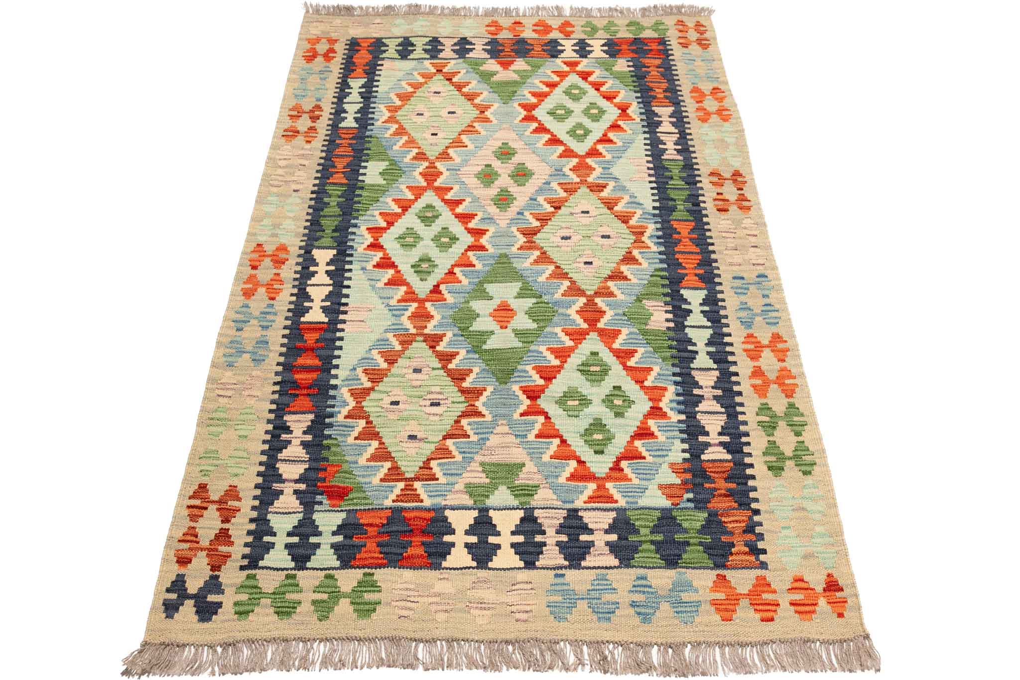 Handgewebter Kelim-Teppich aus Schurwolle, 100 × 154 cm