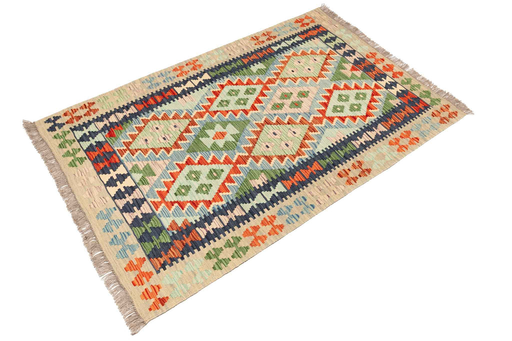 Handgewebter Kelim-Teppich aus Schurwolle, 100 × 154 cm