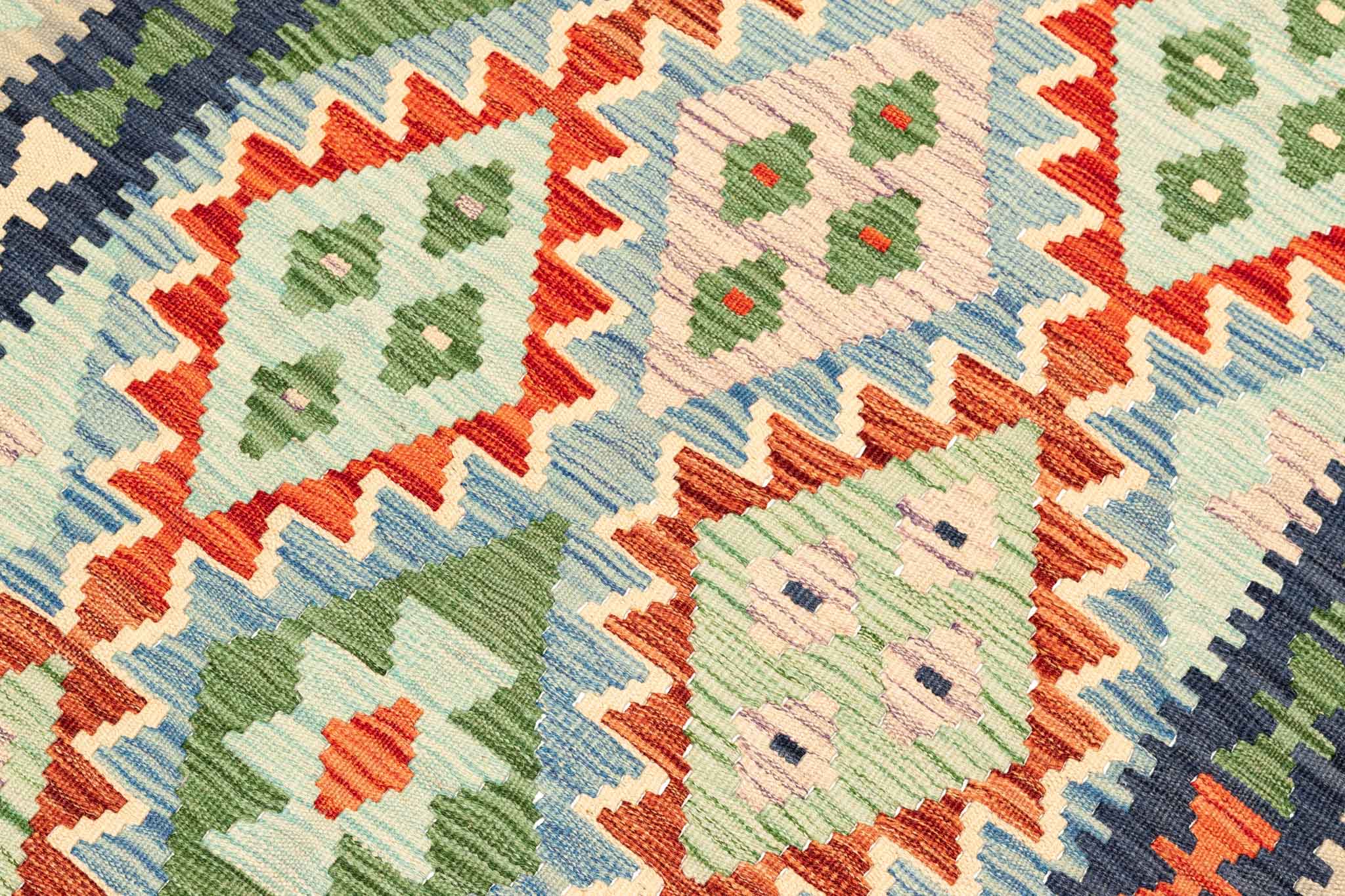 Handgewebter Kelim-Teppich aus Schurwolle, 100 × 154 cm