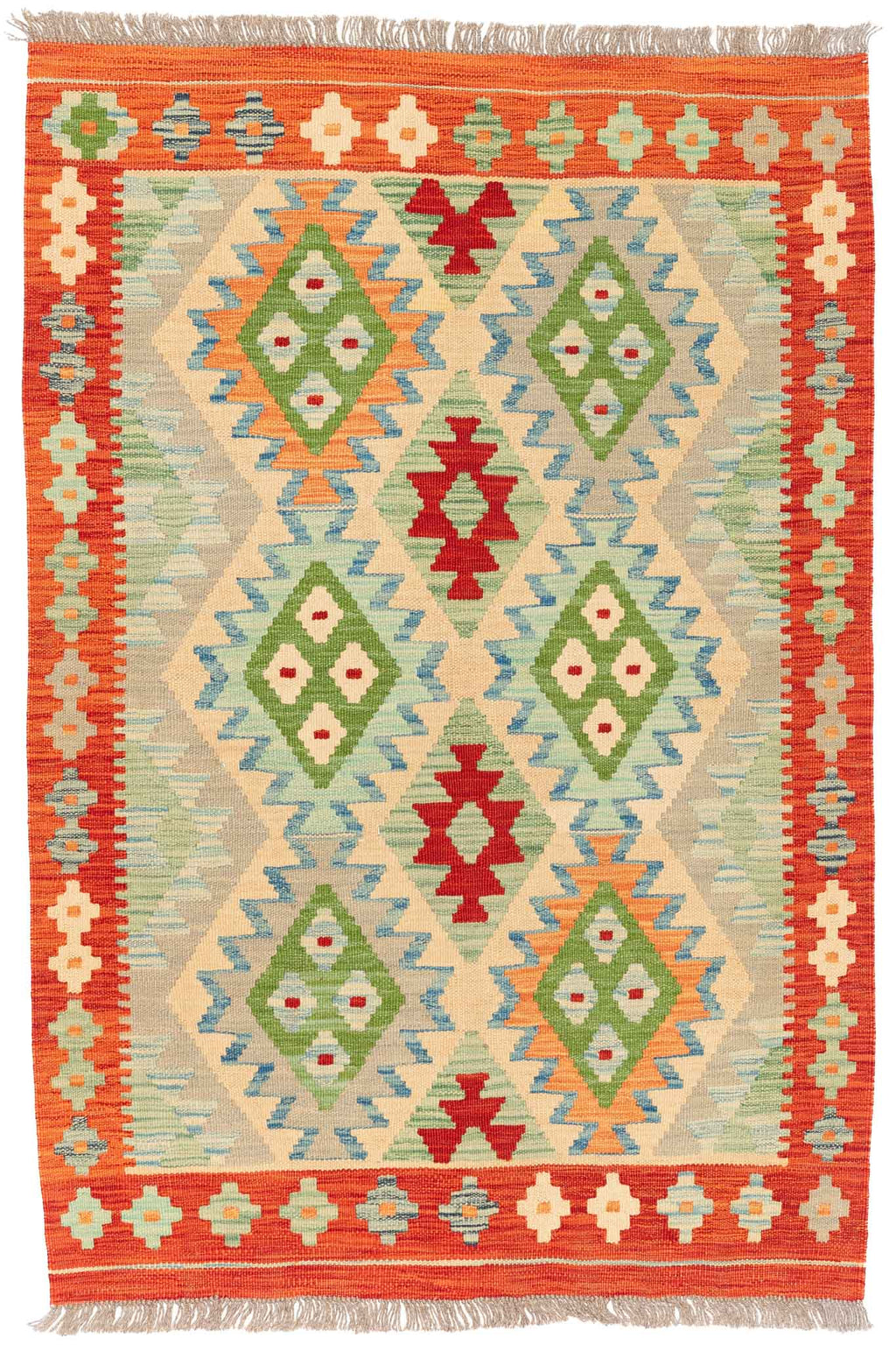 Handgewebter Kelim-Teppich aus Schurwolle, 99 × 145 cm