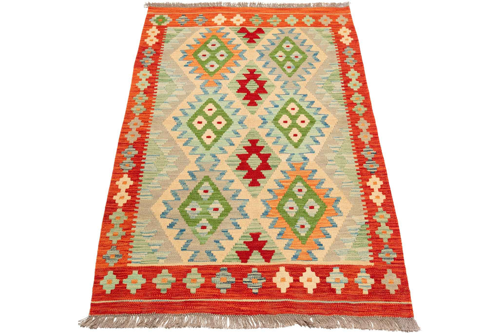 Handgewebter Kelim-Teppich aus Schurwolle, 99 × 145 cm