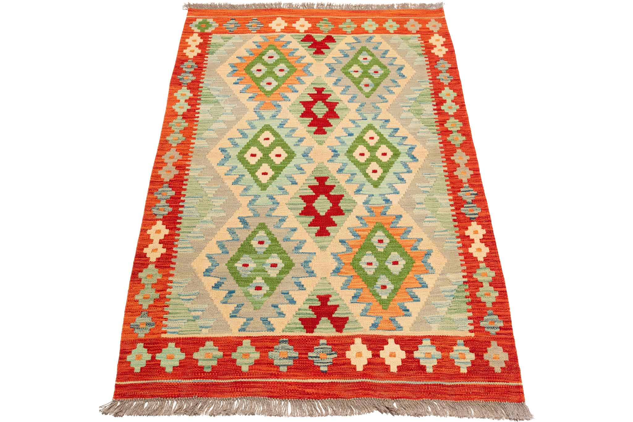 Handgewebter Kelim-Teppich aus Schurwolle, 99 × 145 cm