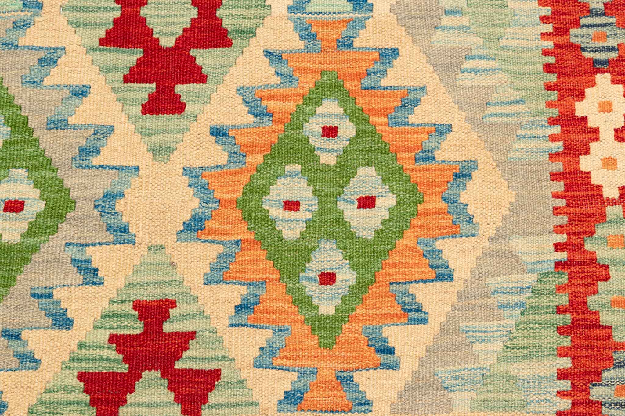Handgewebter Kelim-Teppich aus Schurwolle, 99 × 145 cm