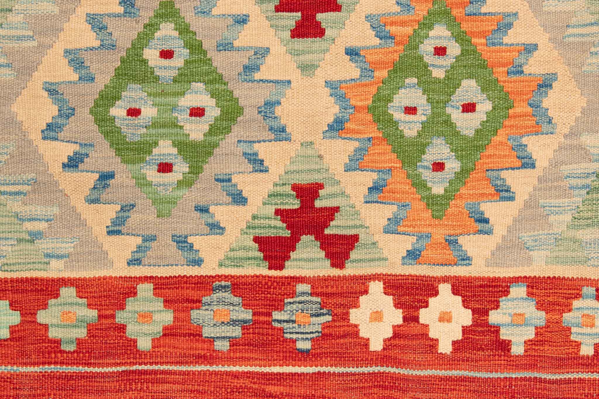 Handgewebter Kelim-Teppich aus Schurwolle, 99 × 145 cm