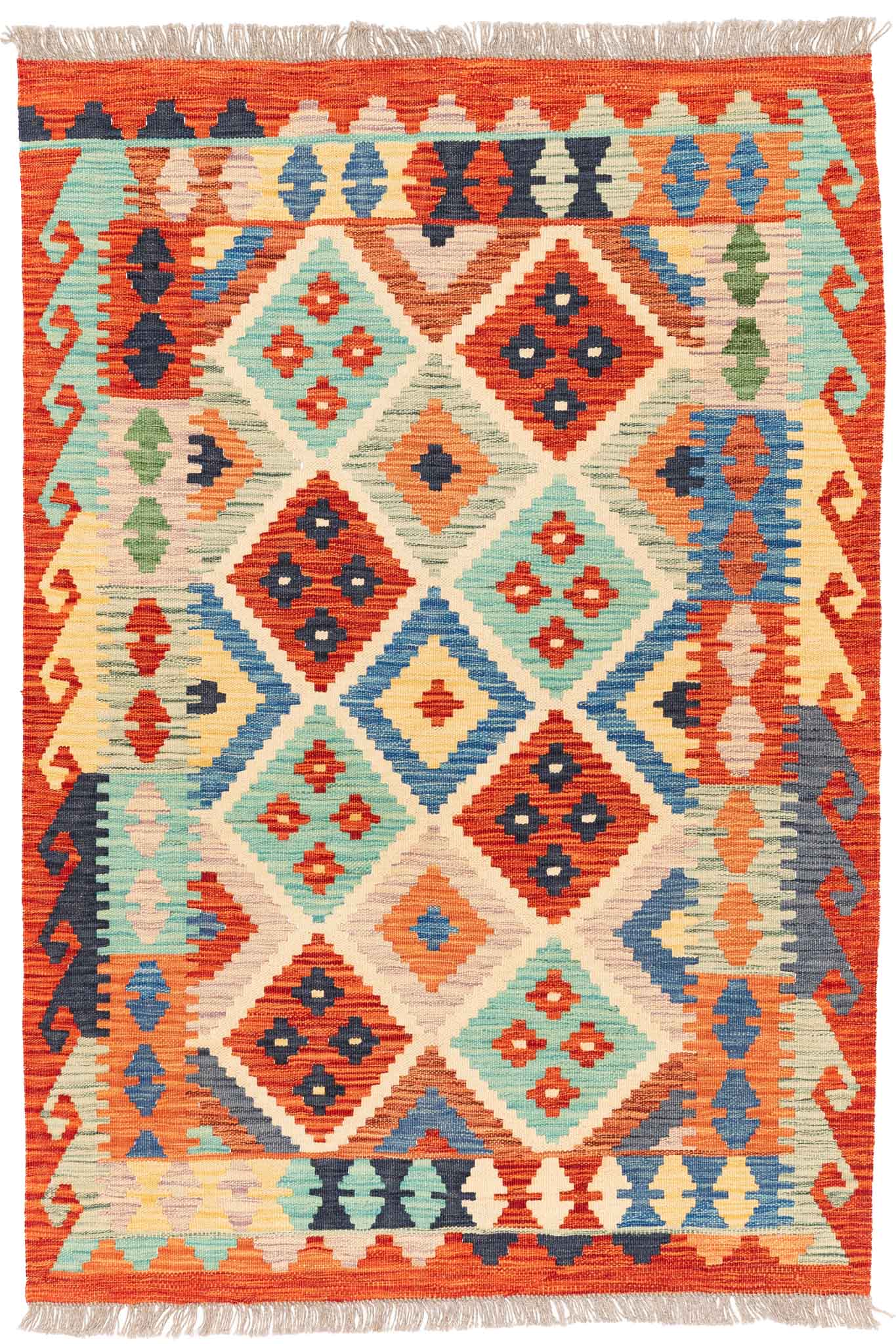 Handgewebter Kelim-Teppich aus Schurwolle, 105 × 151 cm