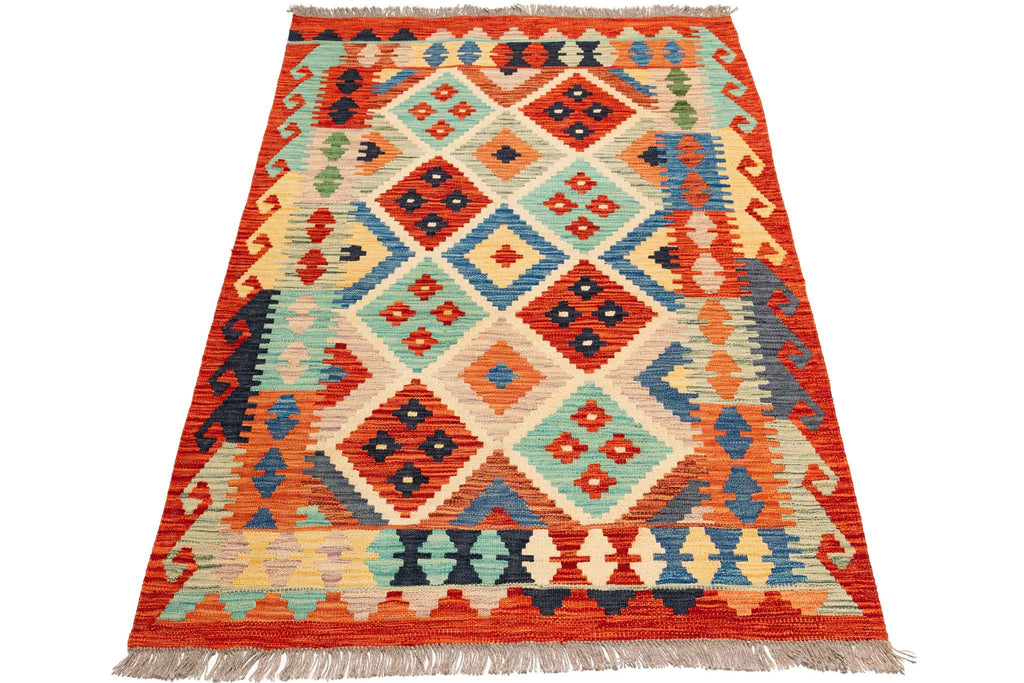 Handgewebter Kelim-Teppich aus Schurwolle, 105 × 151 cm