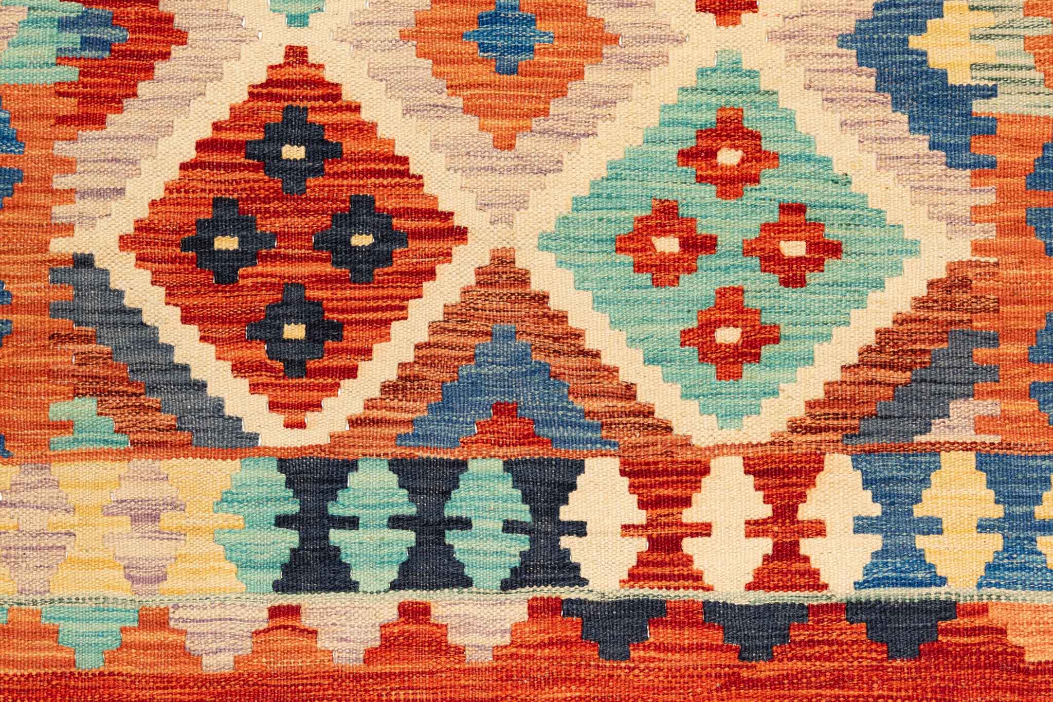 Handgewebter Kelim-Teppich aus Schurwolle, 105 × 151 cm