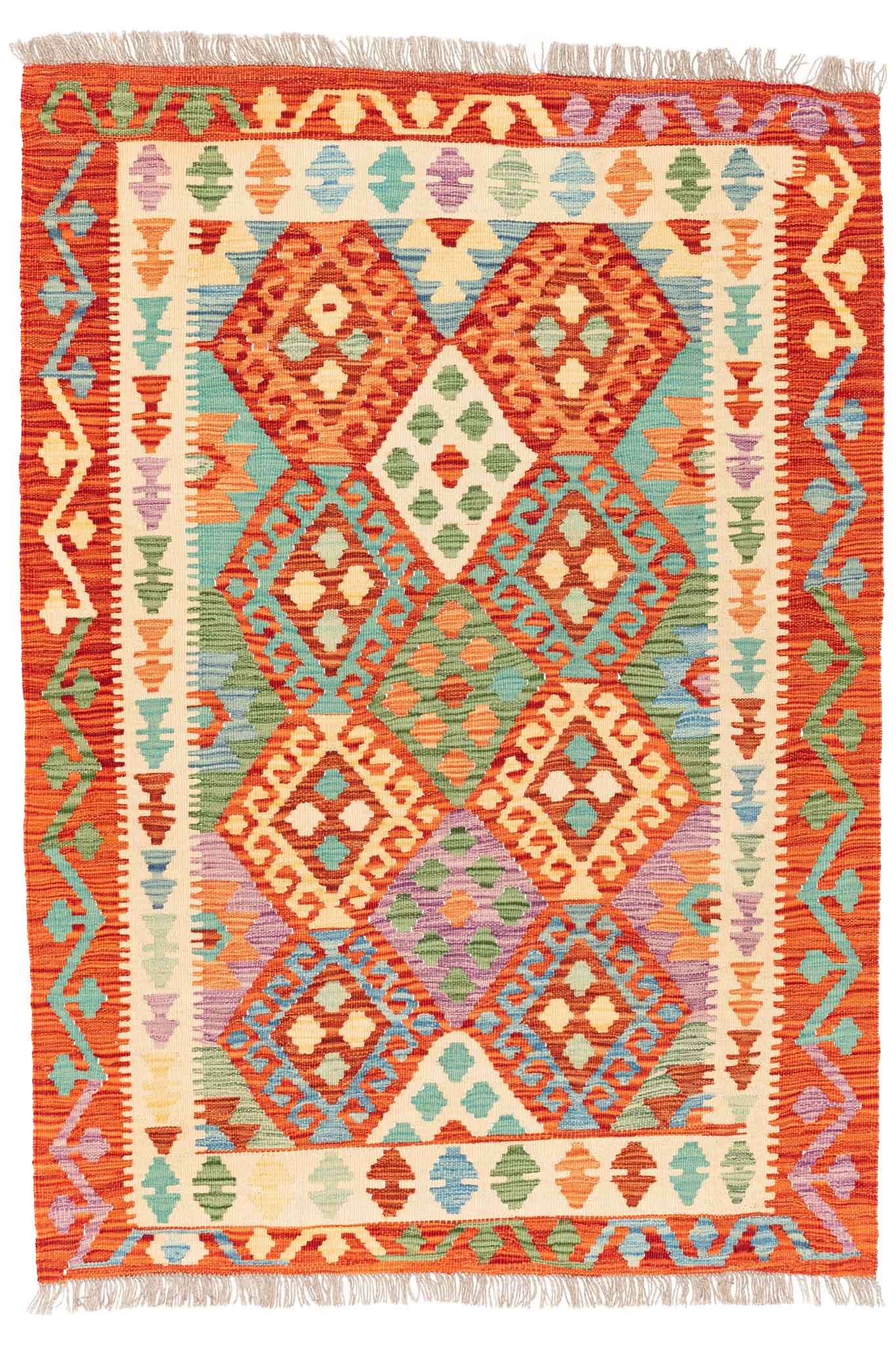 Handgewebter Kelim-Teppich aus Schurwolle, 106 × 148 cm