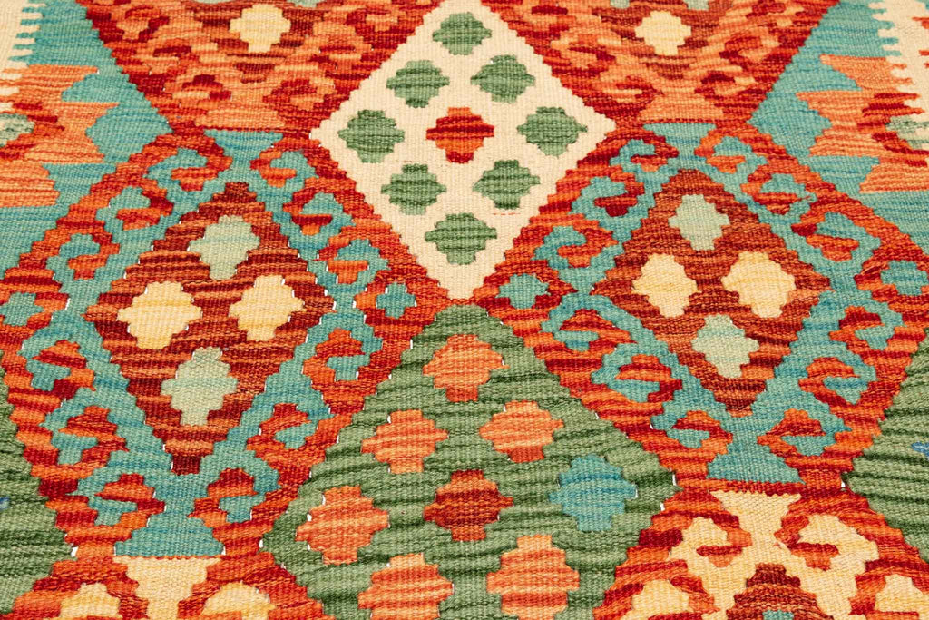 Handgewebter Kelim-Teppich aus Schurwolle, 106 × 148 cm