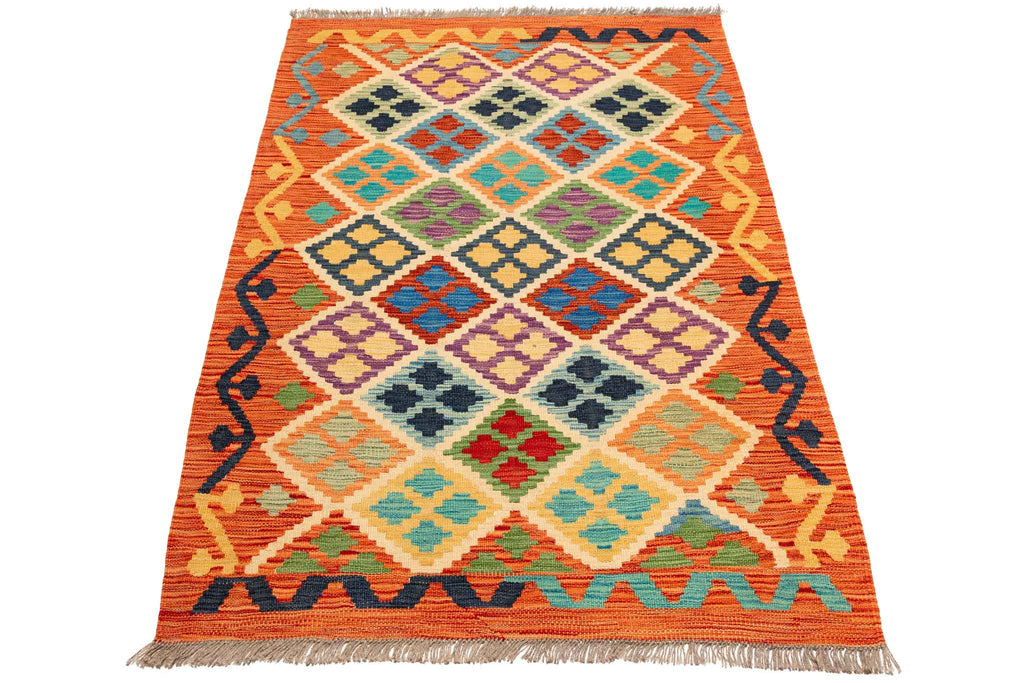 Handgewebter Kelim-Teppich aus Schurwolle, 105 × 150 cm