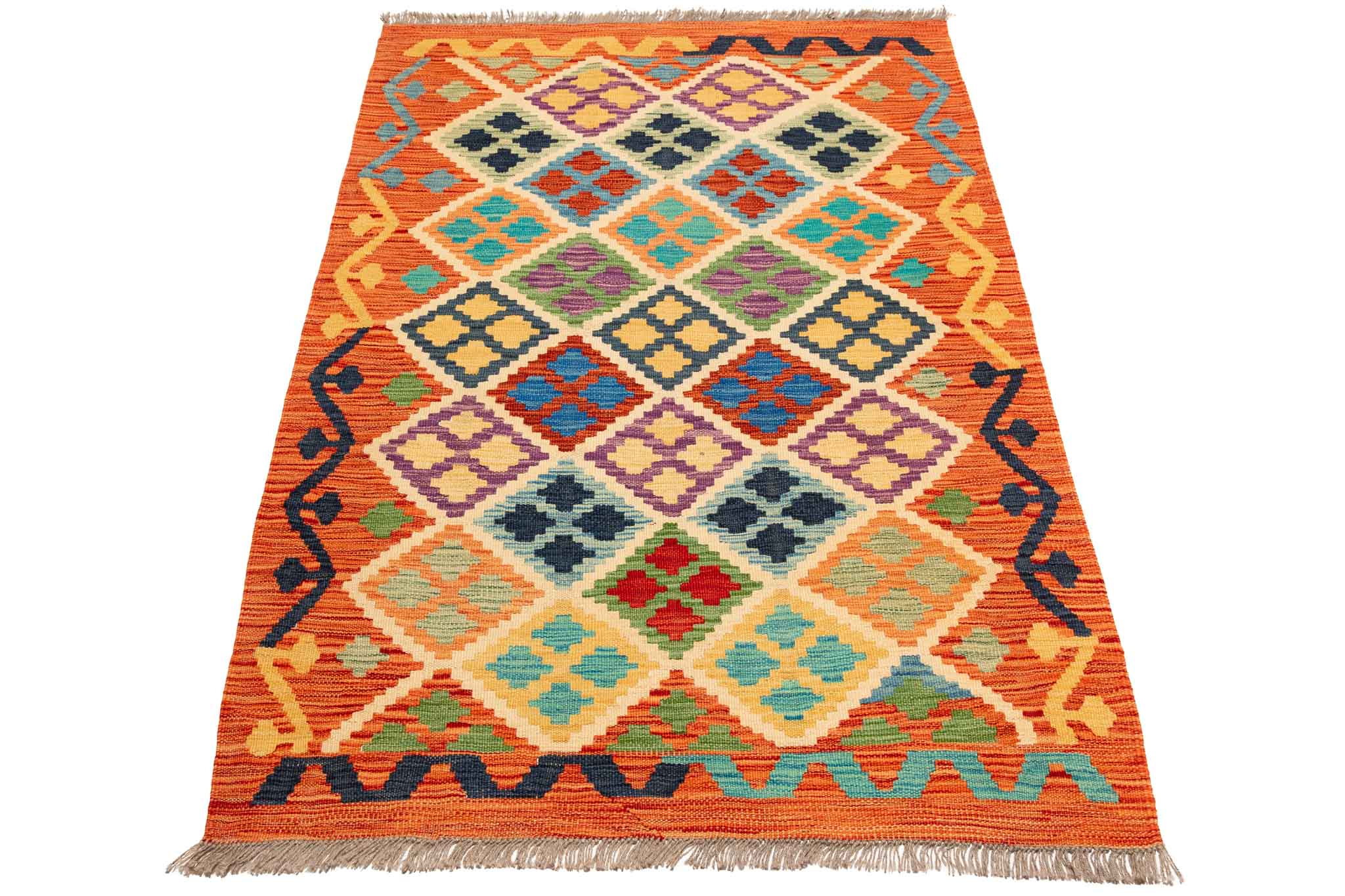 Handgewebter Kelim-Teppich aus Schurwolle, 105 × 150 cm