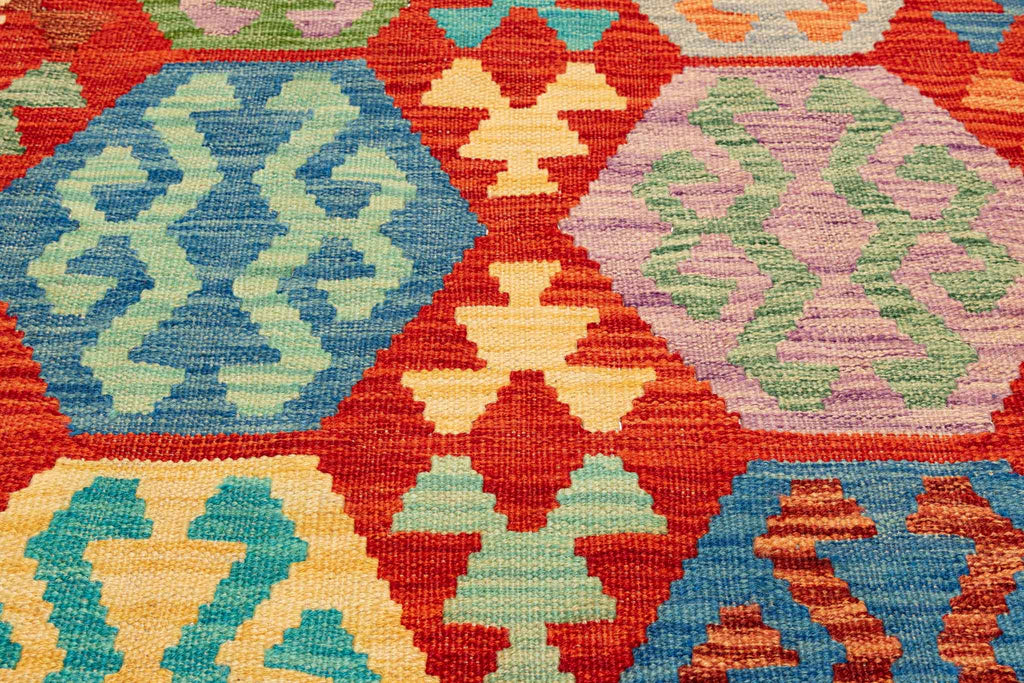 Handgewebter Kelim-Teppich aus Schurwolle, 98 × 145 cm