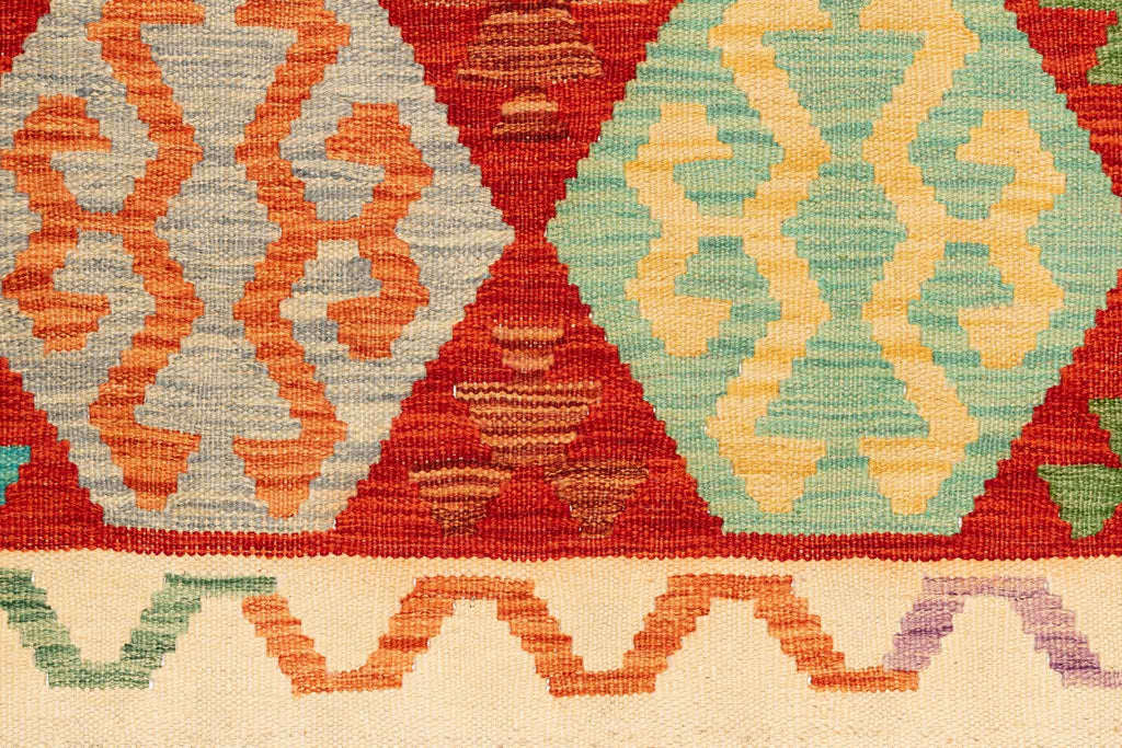 Handgewebter Kelim-Teppich aus Schurwolle, 98 × 145 cm