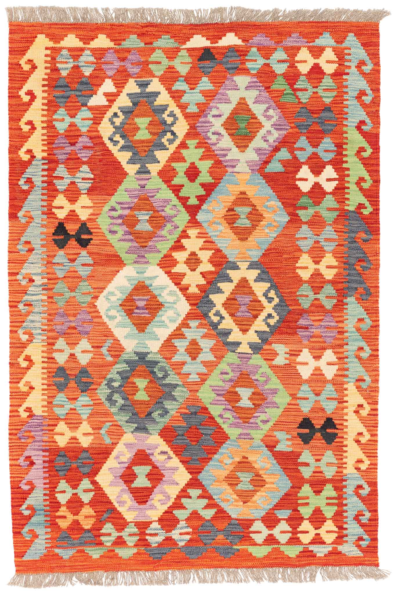 Handgewebter Kelim-Teppich aus Schurwolle, 104 × 154 cm