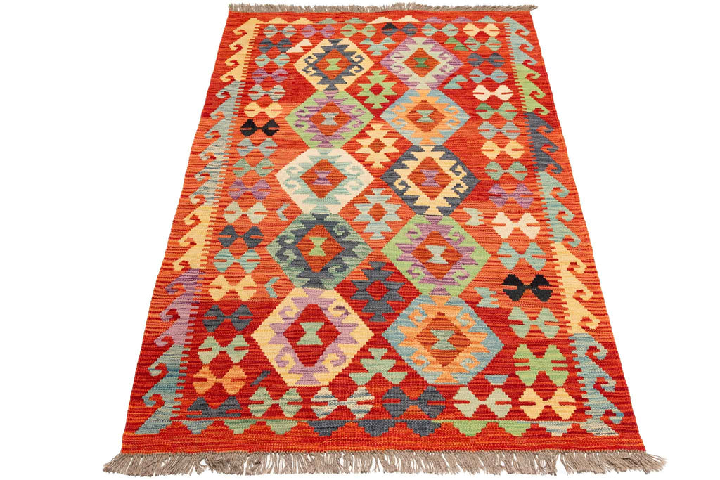 Handgewebter Kelim-Teppich aus Schurwolle, 104 × 154 cm