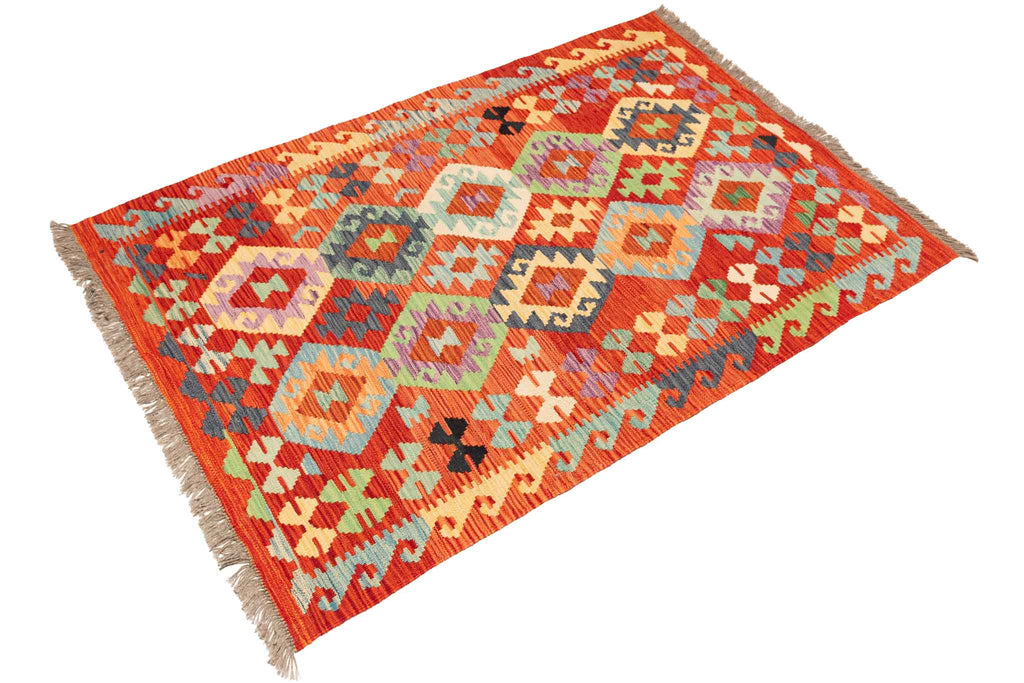 Handgewebter Kelim-Teppich aus Schurwolle, 104 × 154 cm