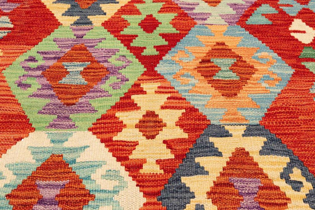 Handgewebter Kelim-Teppich aus Schurwolle, 104 × 154 cm