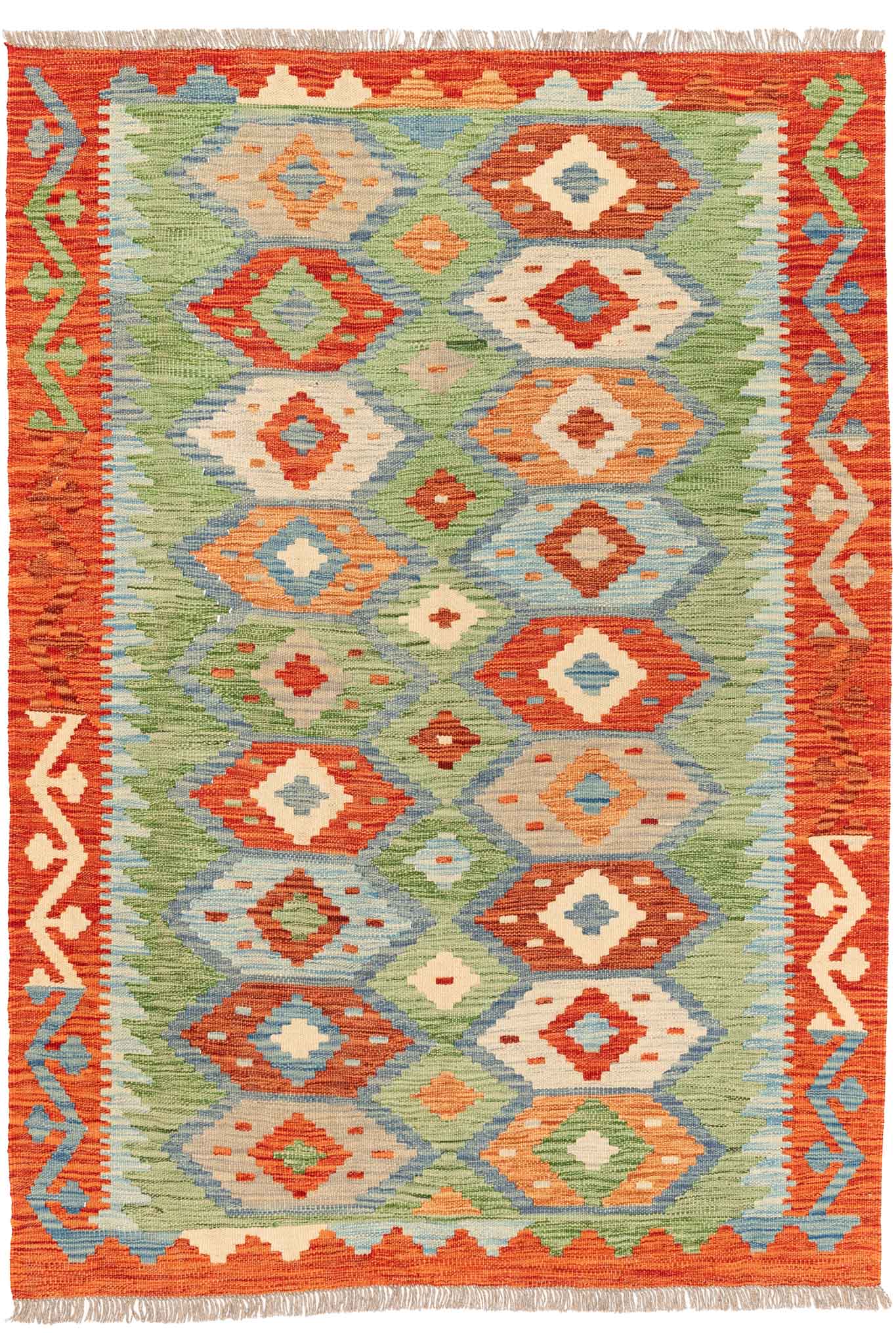 Handgewebter Kelim-Teppich aus Schurwolle, 123 × 173 cm