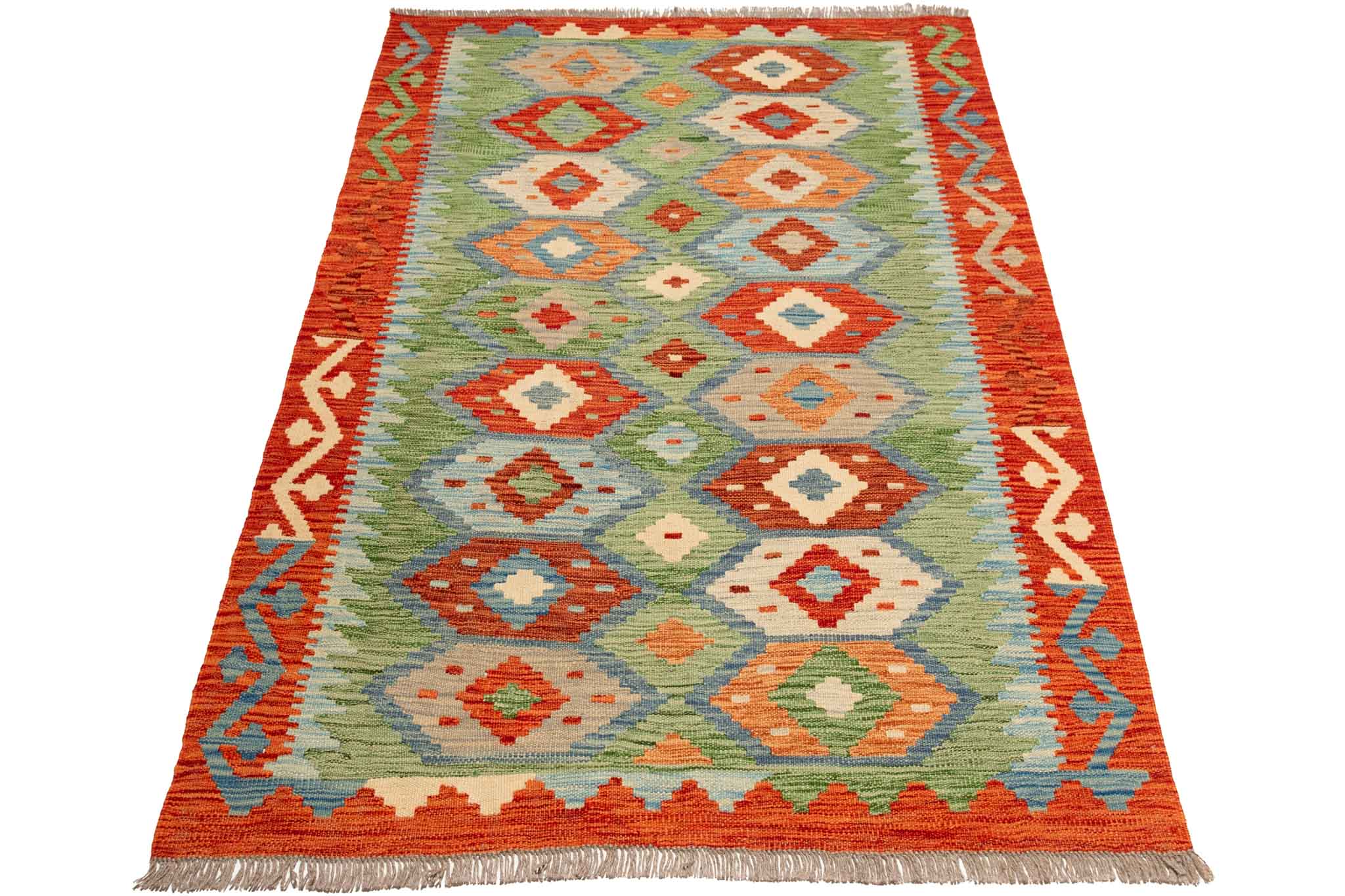 Handgewebter Kelim-Teppich aus Schurwolle, 123 × 173 cm
