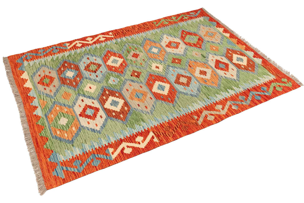 Handgewebter Kelim-Teppich aus Schurwolle, 123 × 173 cm