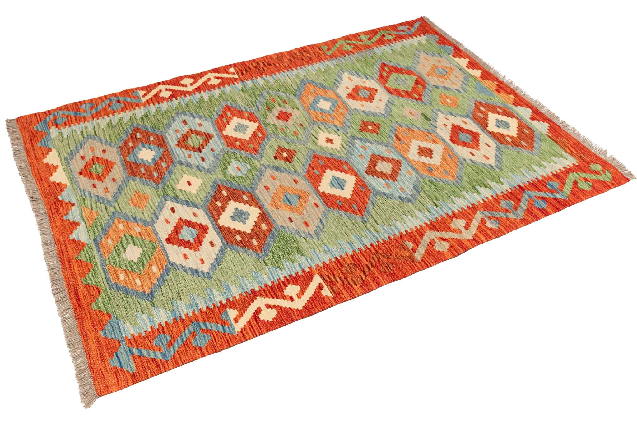 Handgewebter Kelim-Teppich aus Schurwolle, 123 × 173 cm