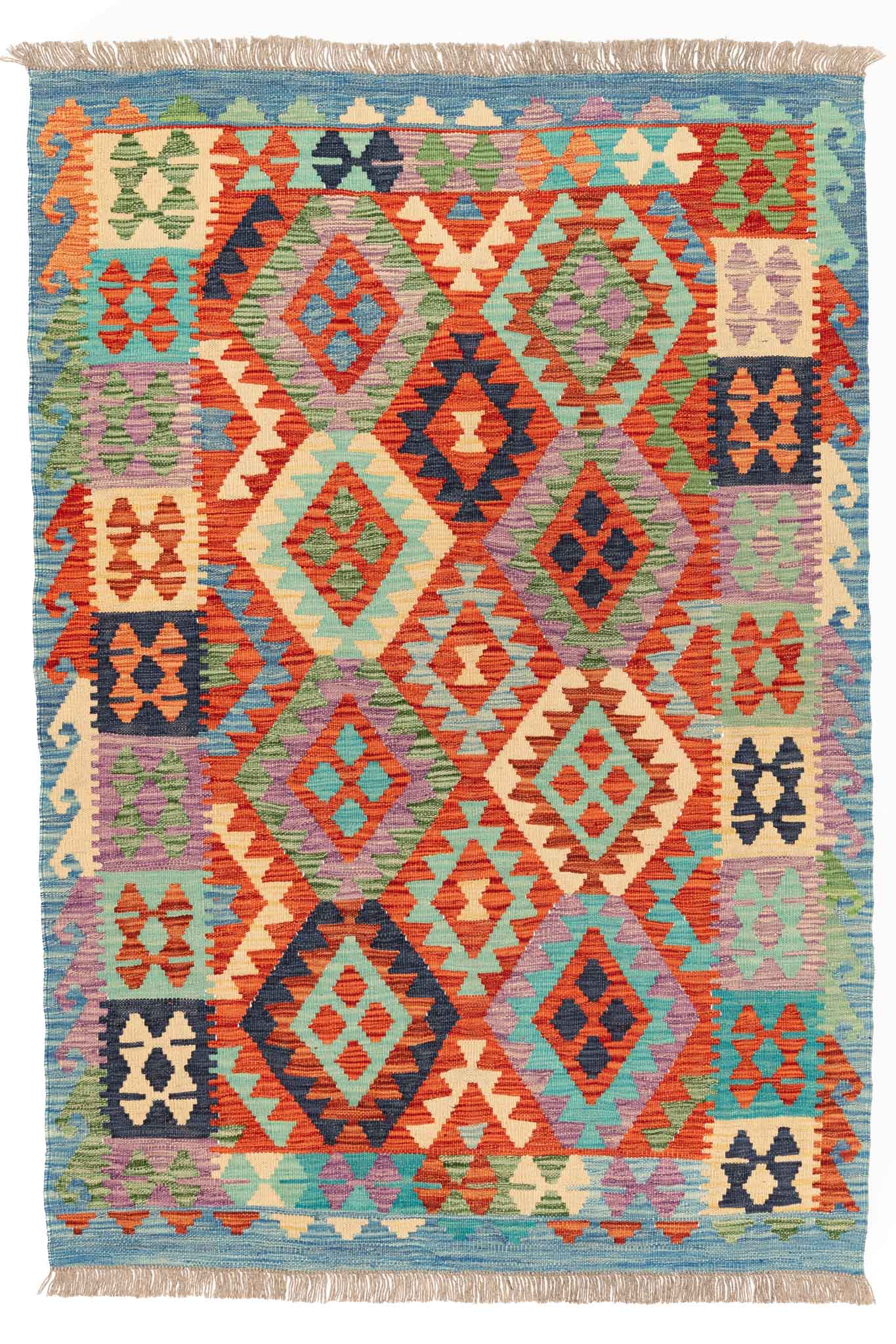 Handgewebter Kelim-Teppich aus Schurwolle, 119 × 172 cm