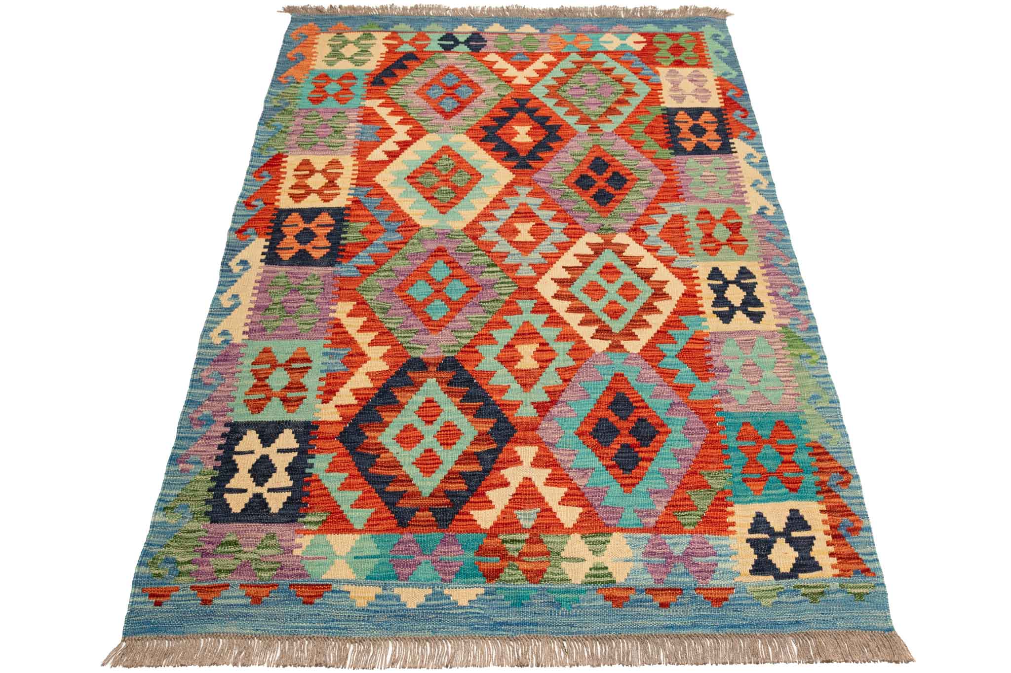 Handgewebter Kelim-Teppich aus Schurwolle, 119 × 172 cm