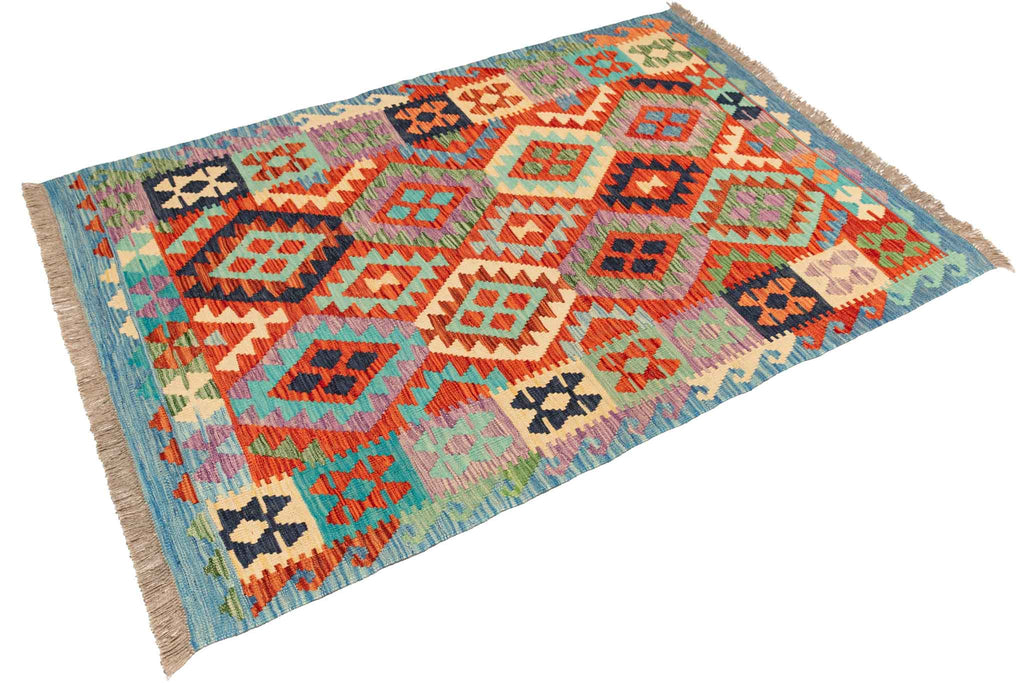 Handgewebter Kelim-Teppich aus Schurwolle, 119 × 172 cm