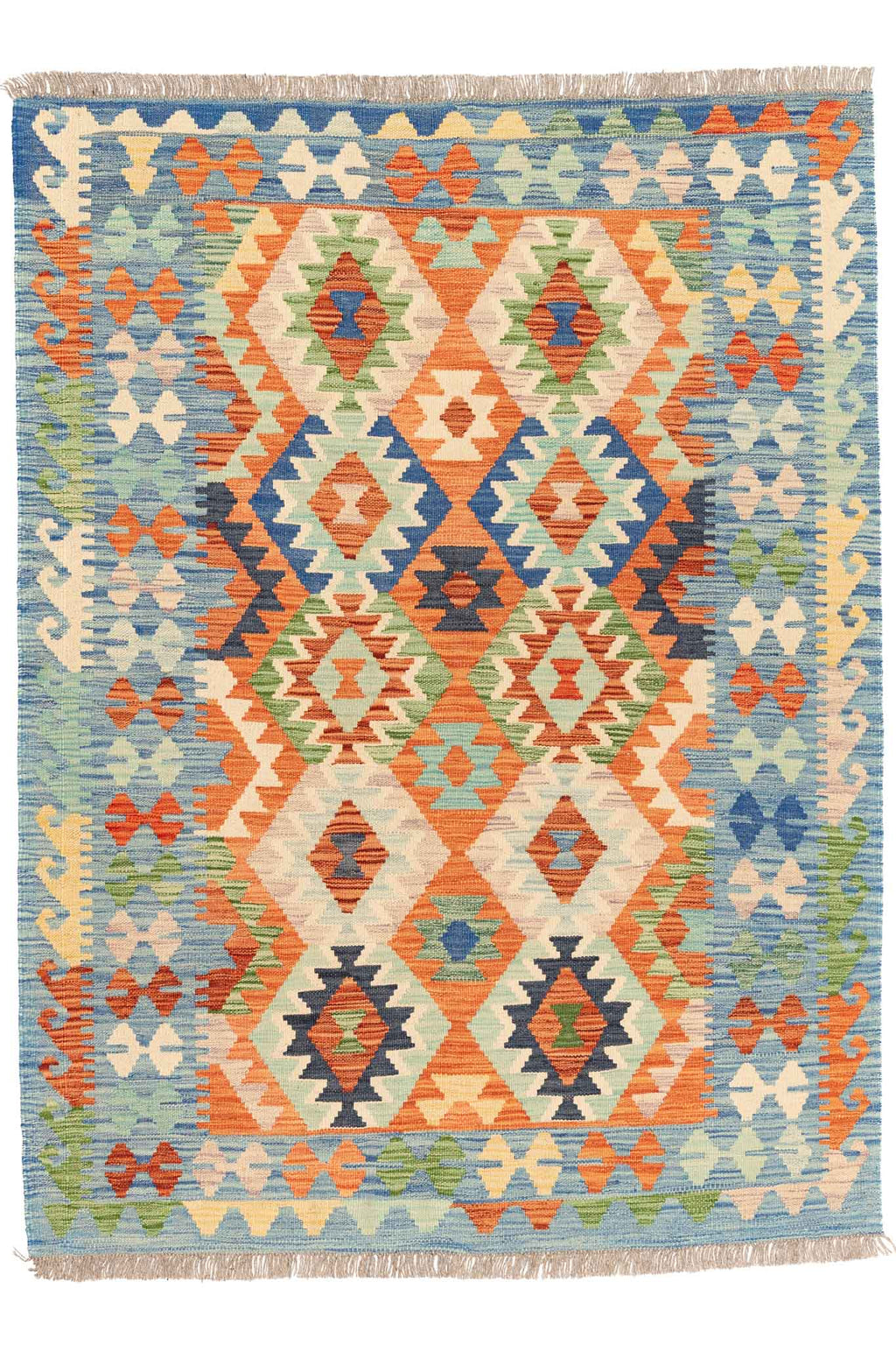 Handgewebter Kelim-Teppich aus Schurwolle, 126 × 168 cm