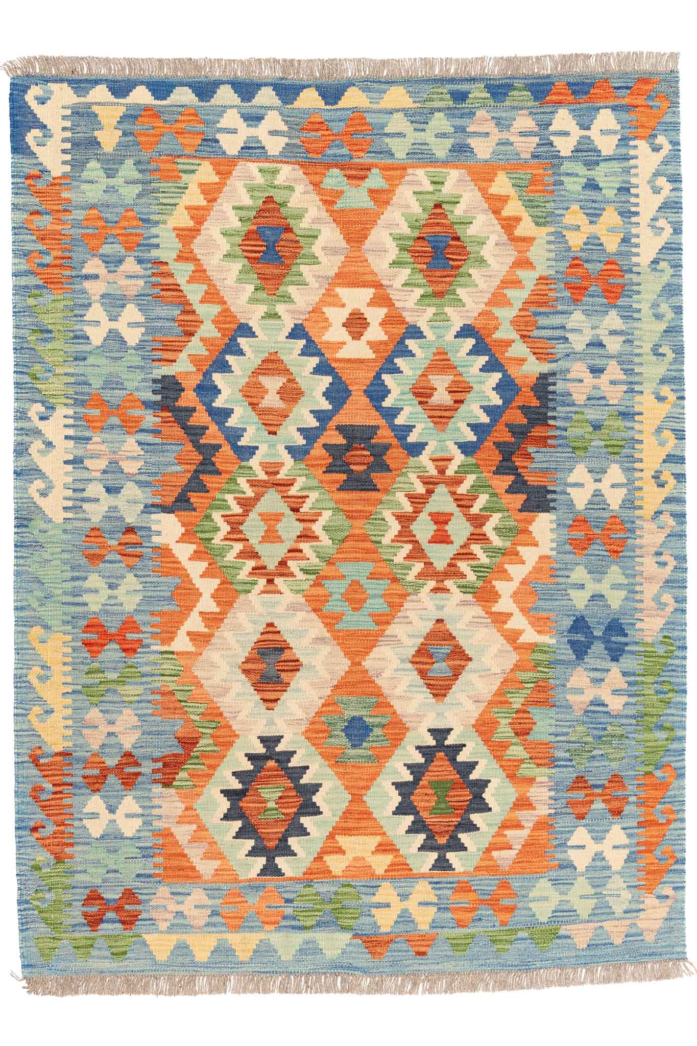 Handgewebter Kelim-Teppich aus Schurwolle, 126 × 168 cm