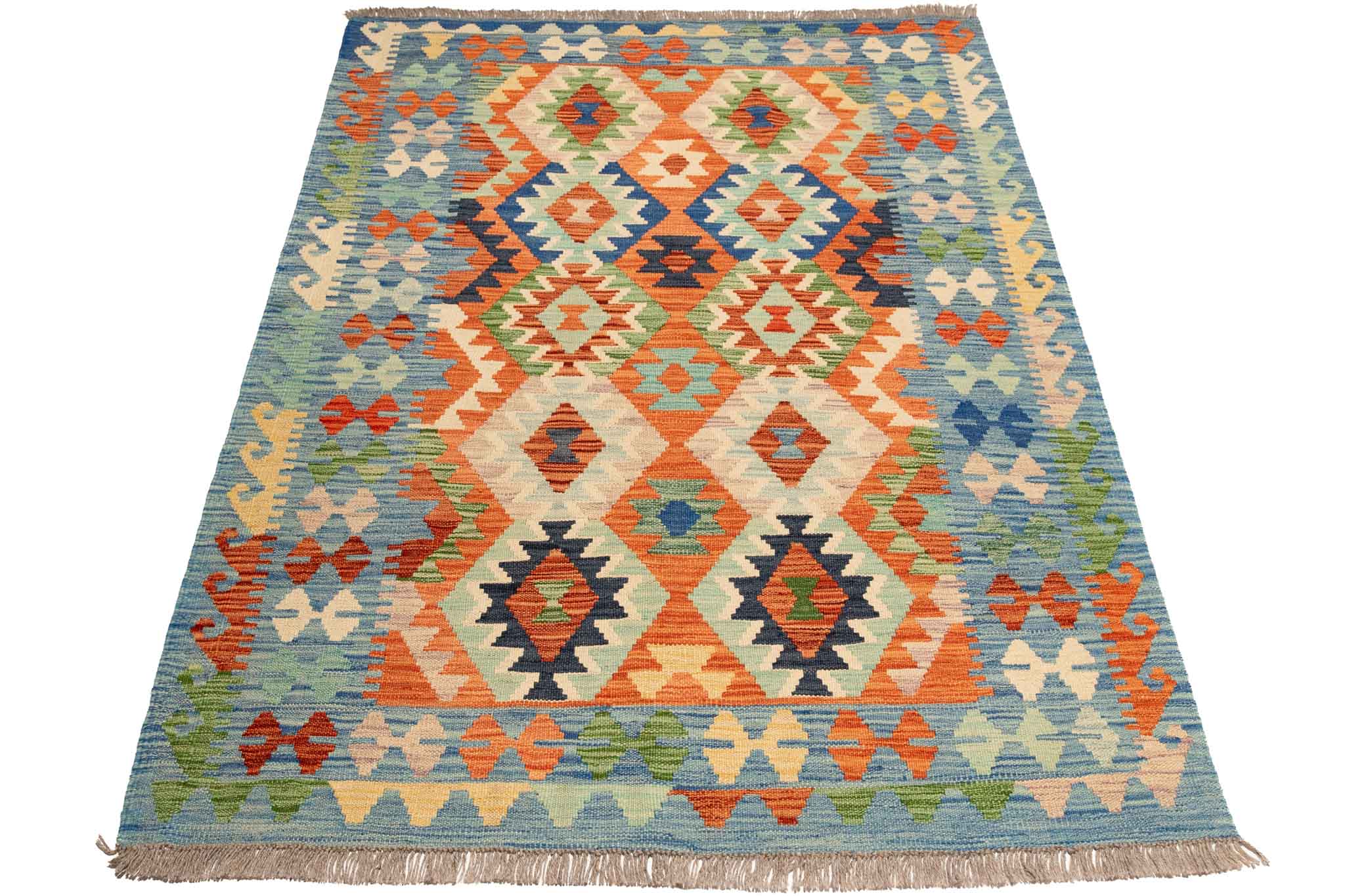 Handgewebter Kelim-Teppich aus Schurwolle, 126 × 168 cm