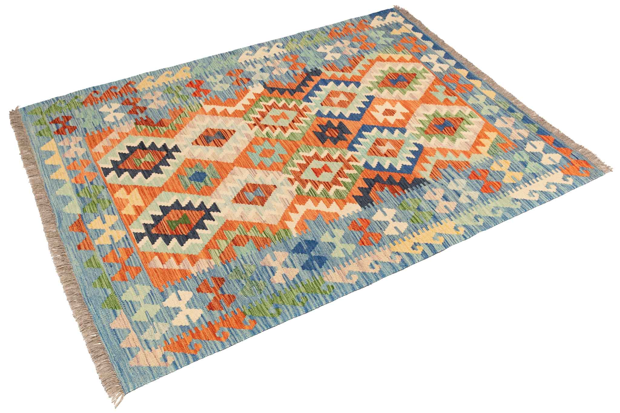 Handgewebter Kelim-Teppich aus Schurwolle, 126 × 168 cm