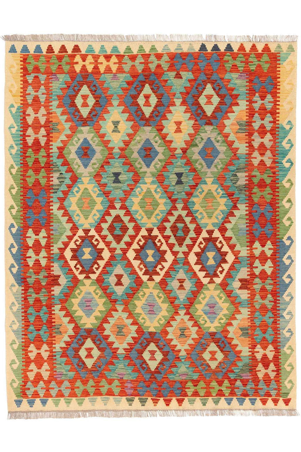 Handgewebter Kelim-Teppich aus Schurwolle, 155 × 200 cm