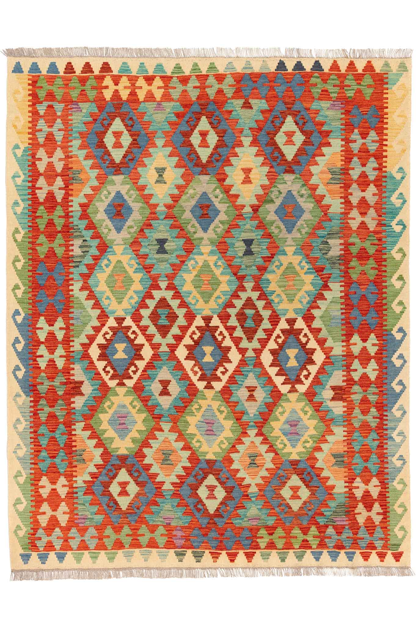 Handgewebter Kelim-Teppich aus Schurwolle, 155 × 200 cm