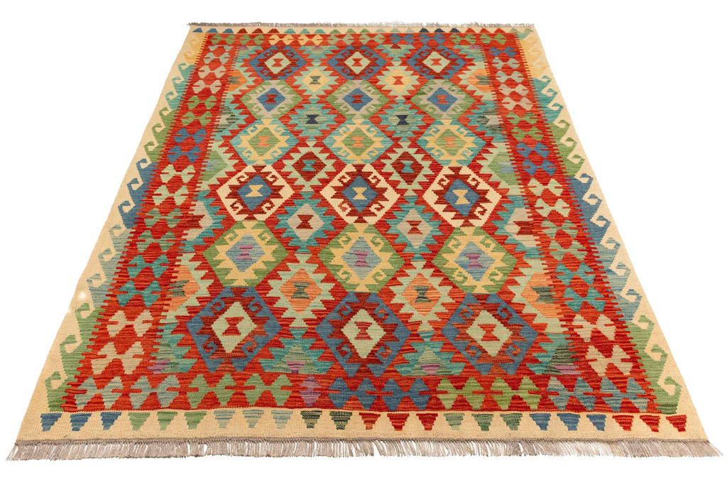 Handgewebter Kelim-Teppich aus Schurwolle, 155 × 200 cm