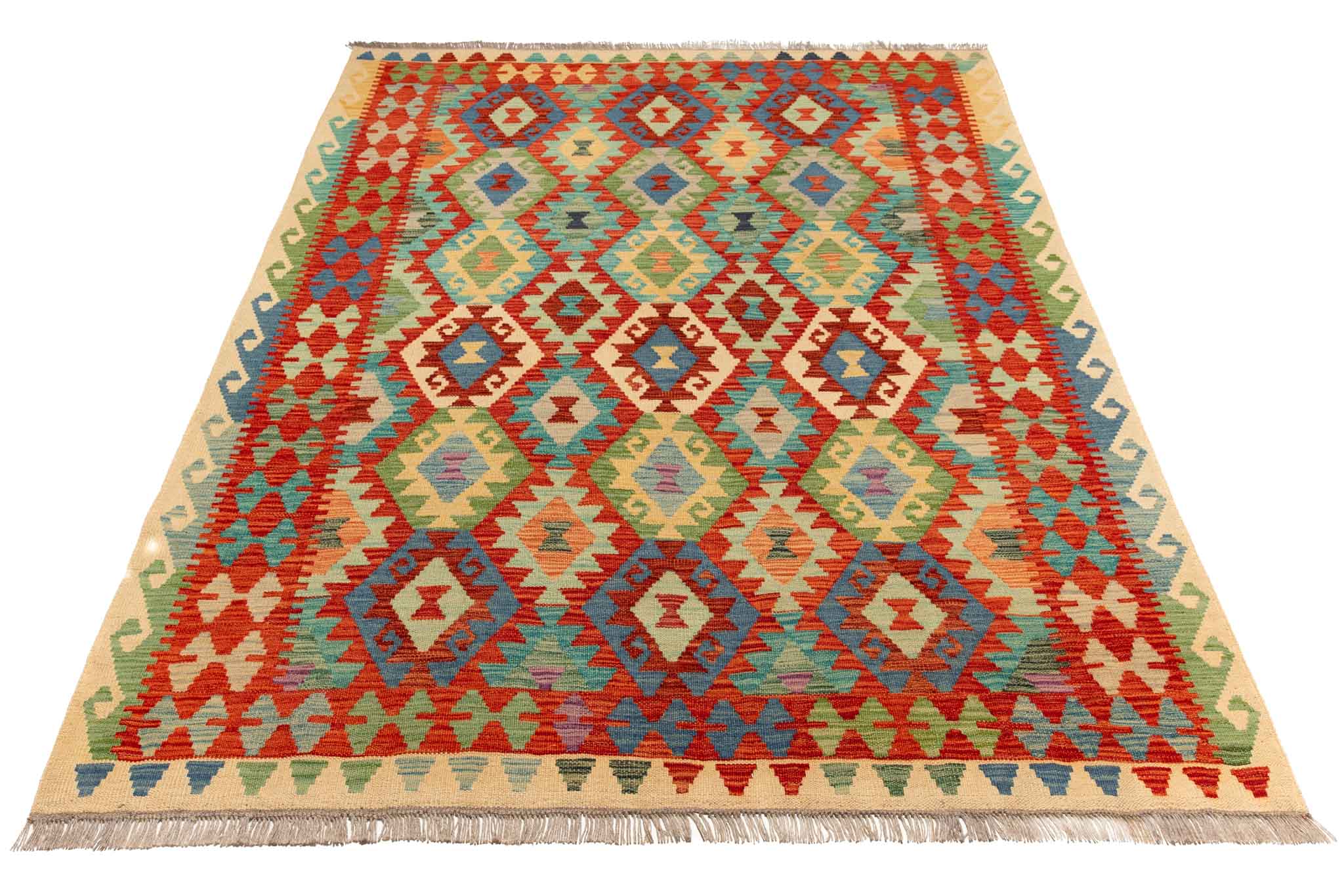 Handgewebter Kelim-Teppich aus Schurwolle, 155 × 200 cm