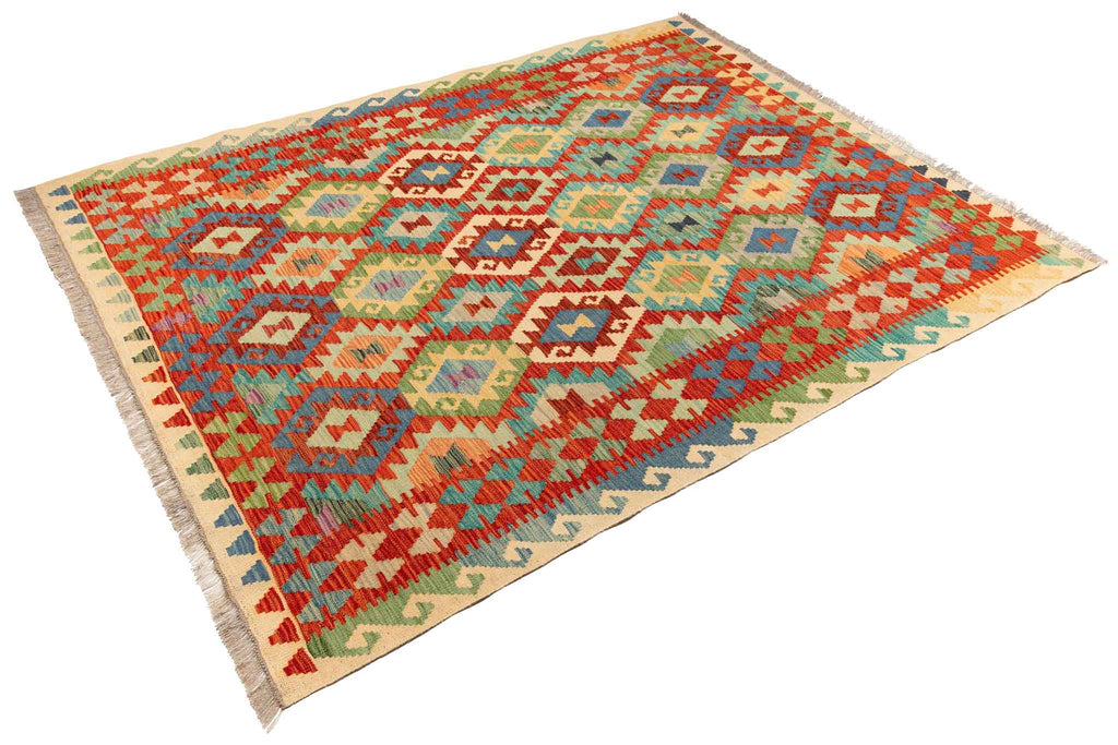 Handgewebter Kelim-Teppich aus Schurwolle, 155 × 200 cm