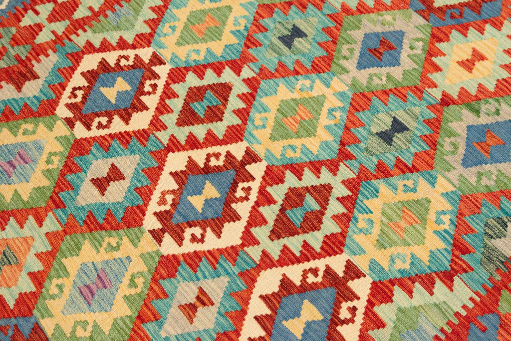 Handgewebter Kelim-Teppich aus Schurwolle, 155 × 200 cm