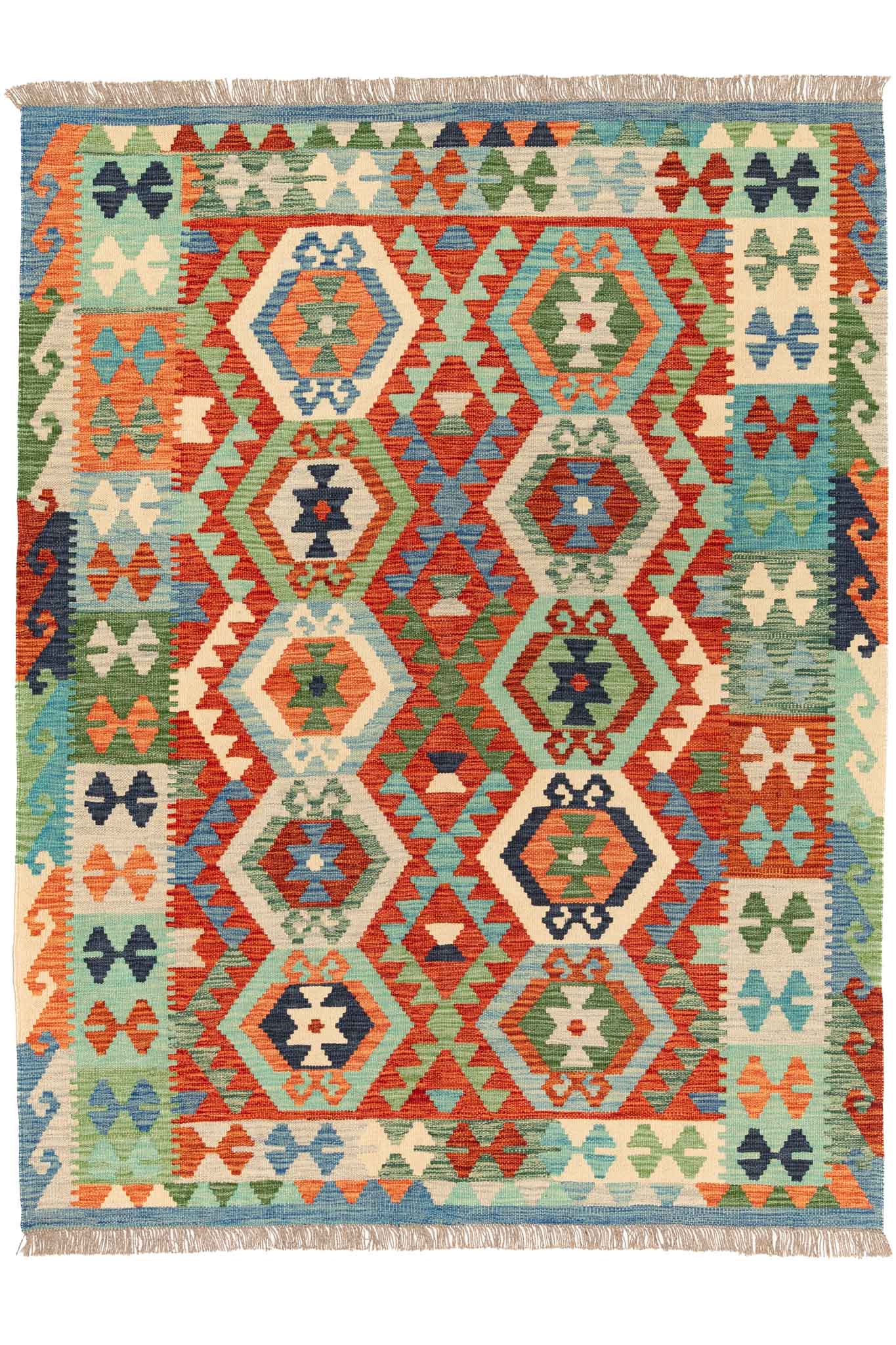 Handgewebter Kelim-Teppich aus Schurwolle, 150 × 196 cm